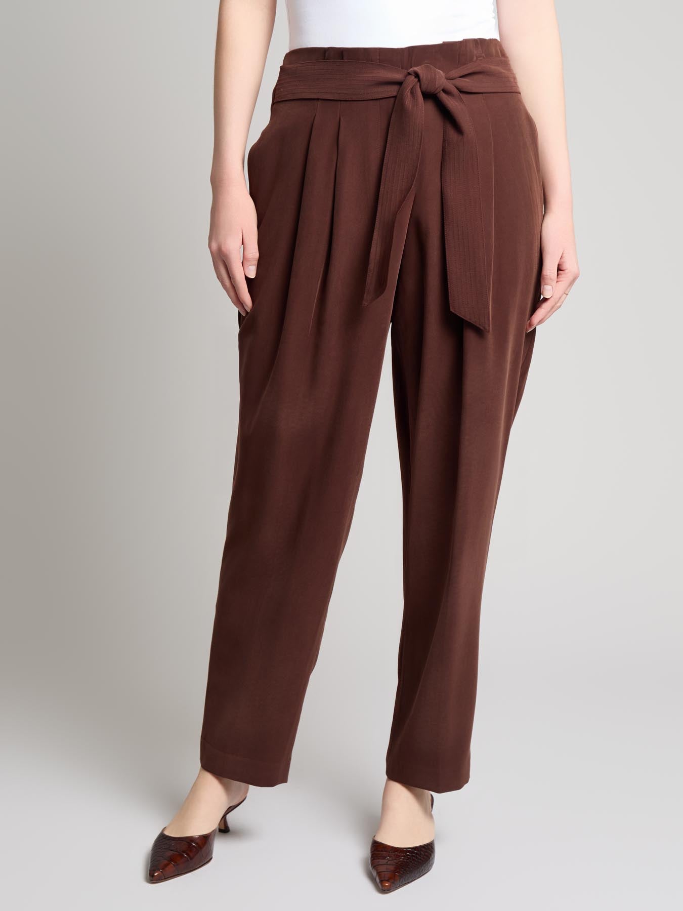 Belted Paperbag Waist Straight Leg Pant