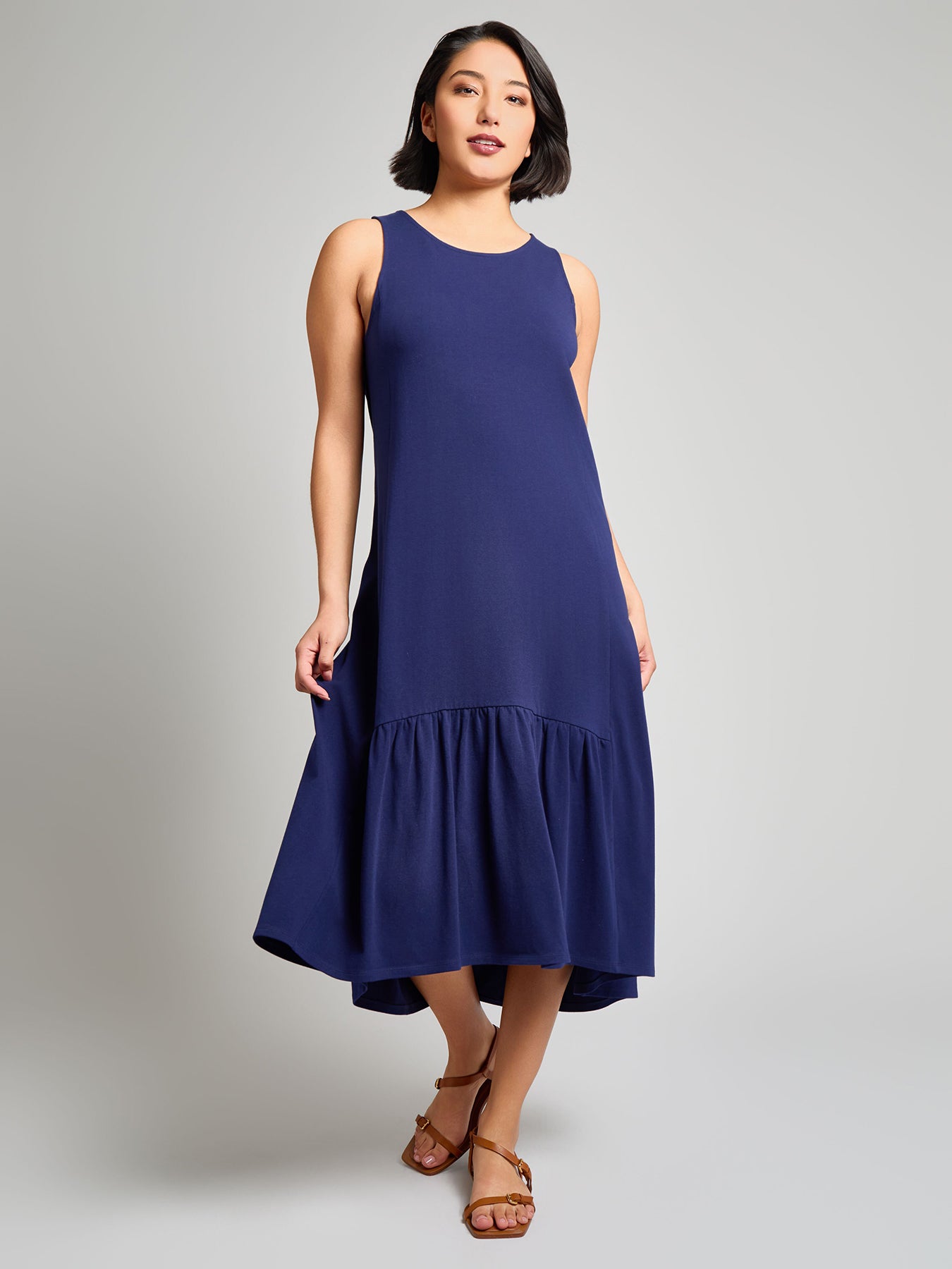 High Low Flounce Dress, Stretch Cotton Blend