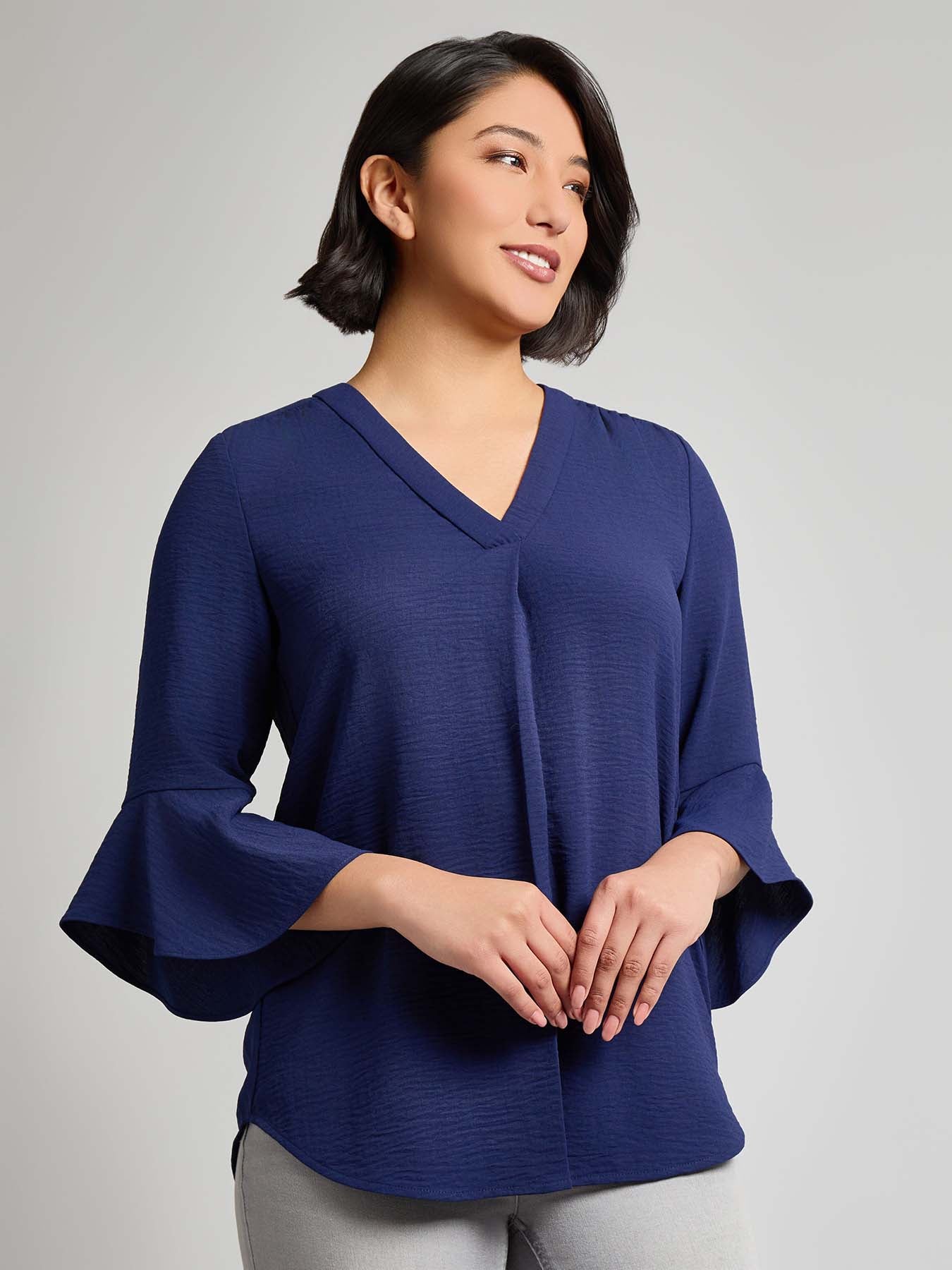 Flutter Sleeve Blouse, Textured Crepe 2 Flutter Sleeve Blouse, Textured Crepe