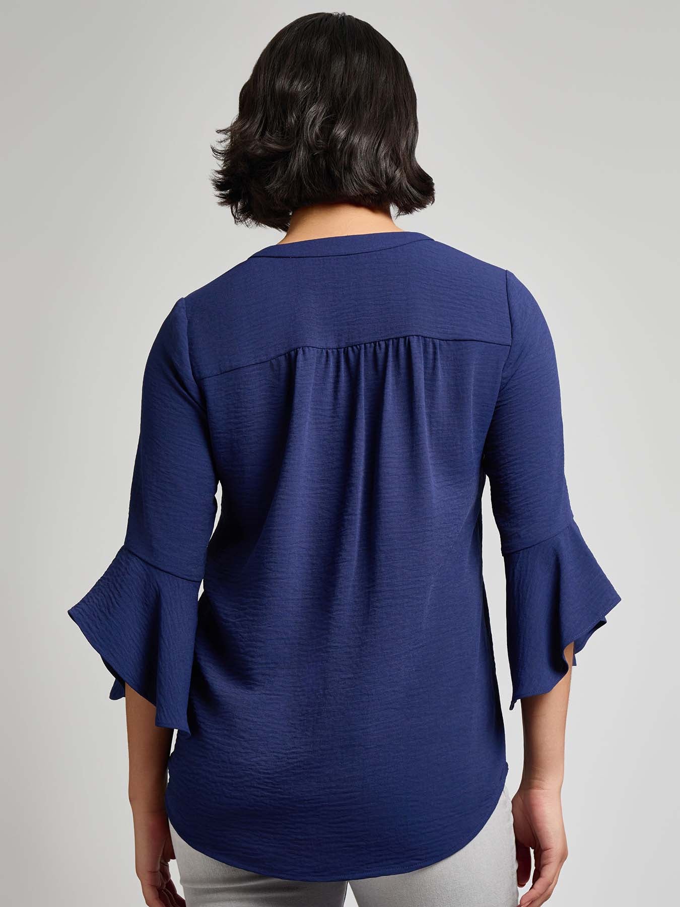 Flutter Sleeve Blouse, Textured Crepe 3 Flutter Sleeve Blouse, Textured Crepe