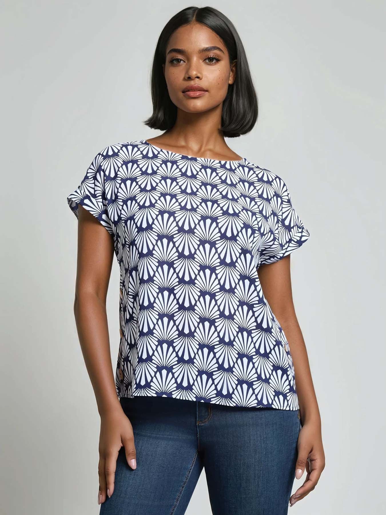 Button Detail Blouse, Crepe de Chine
