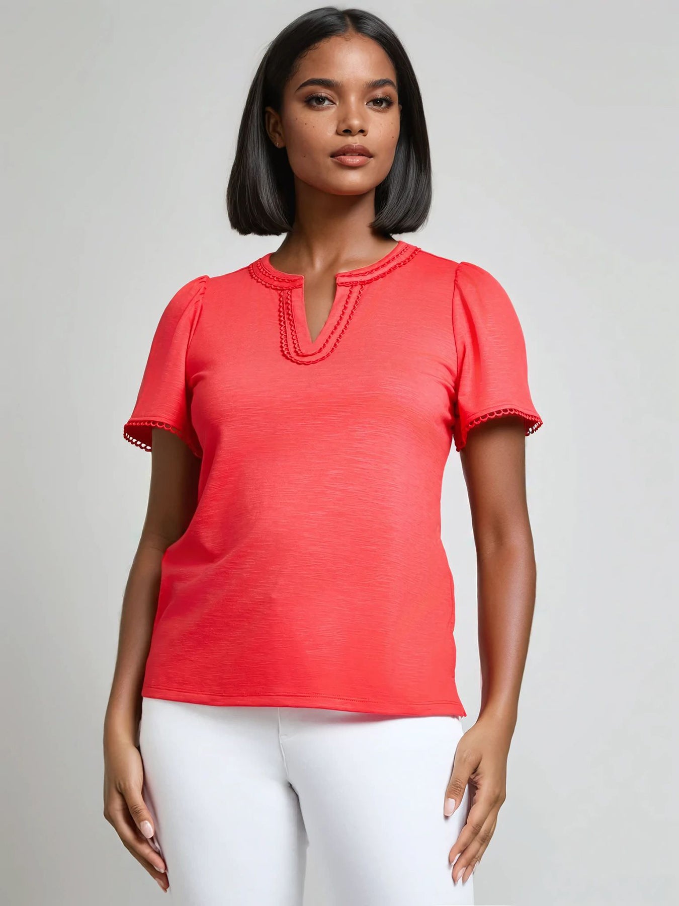 Split Neck Flutter Sleeve Top