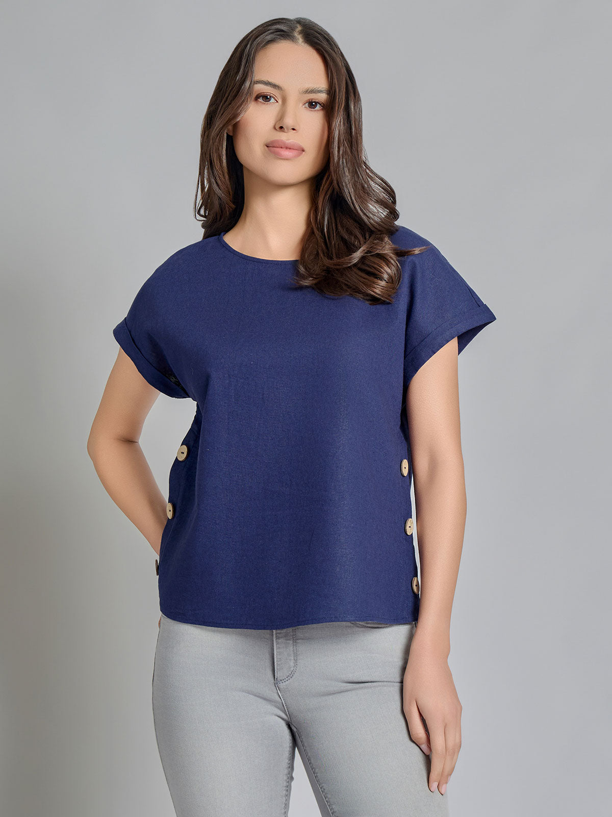 Button Detail Blouse, Hammered Satin