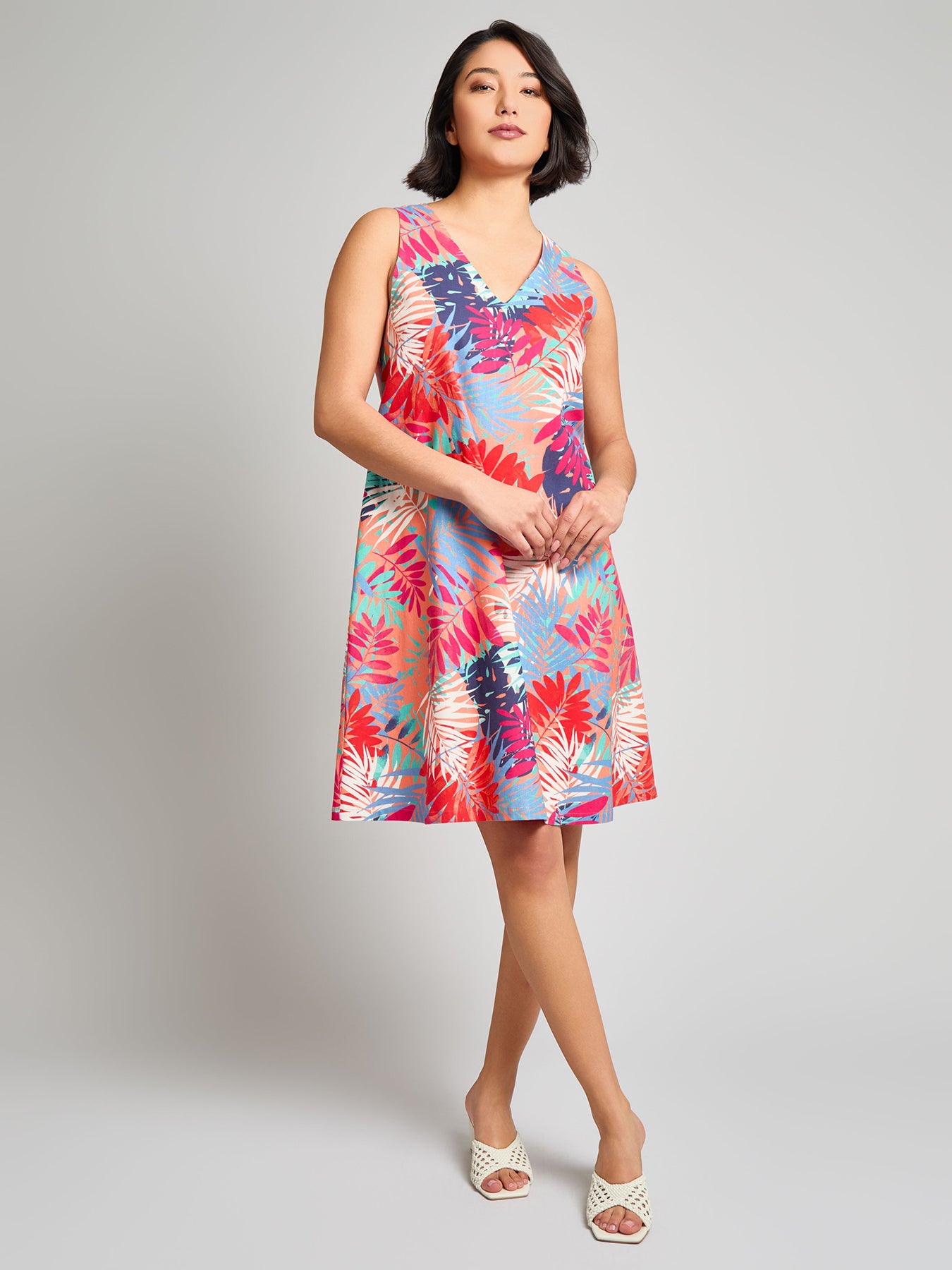 Petite Gina Sleeveless Trapeze Dress, Linen Blend