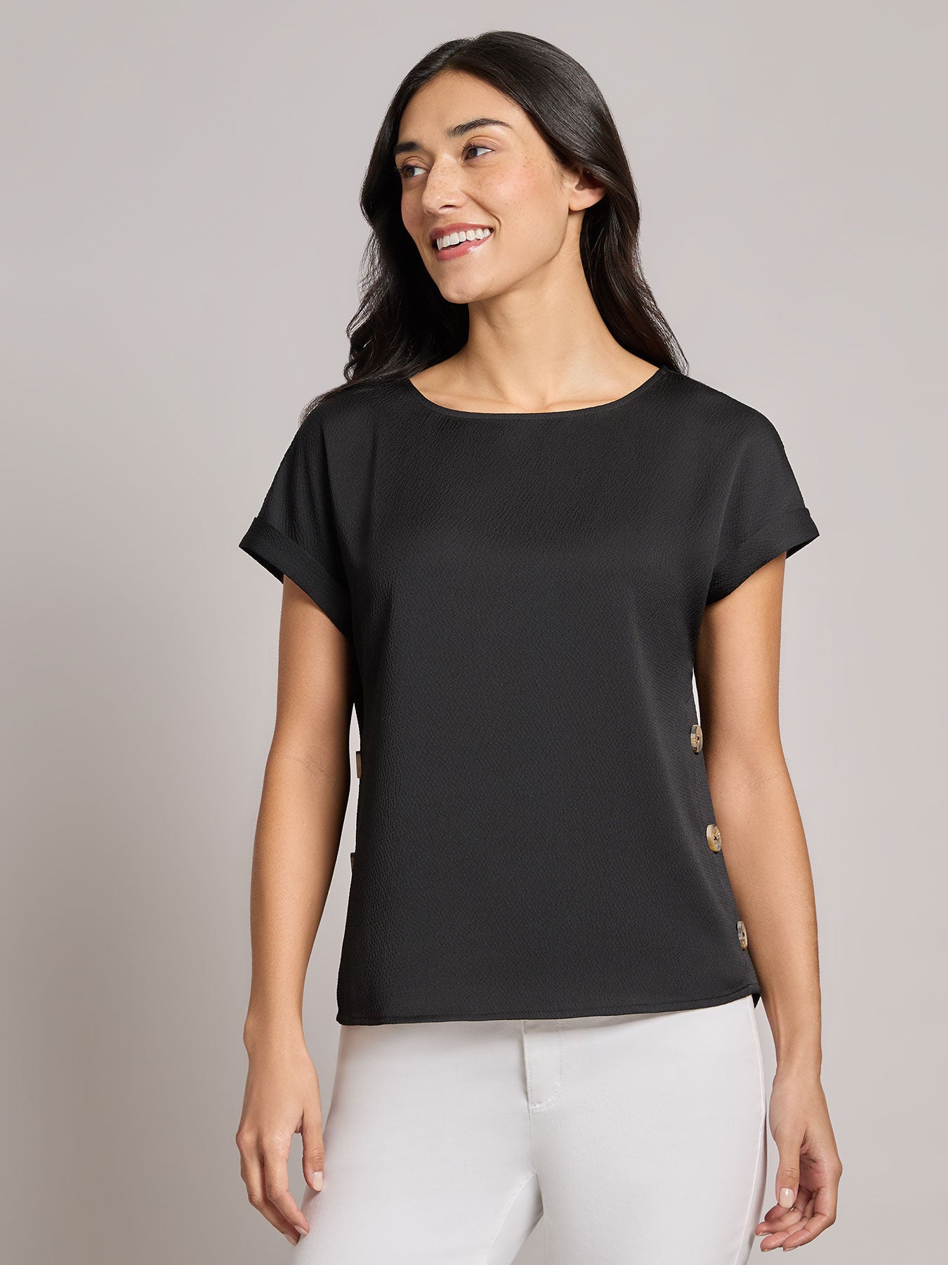 Button Detail Blouse, Hammered Satin