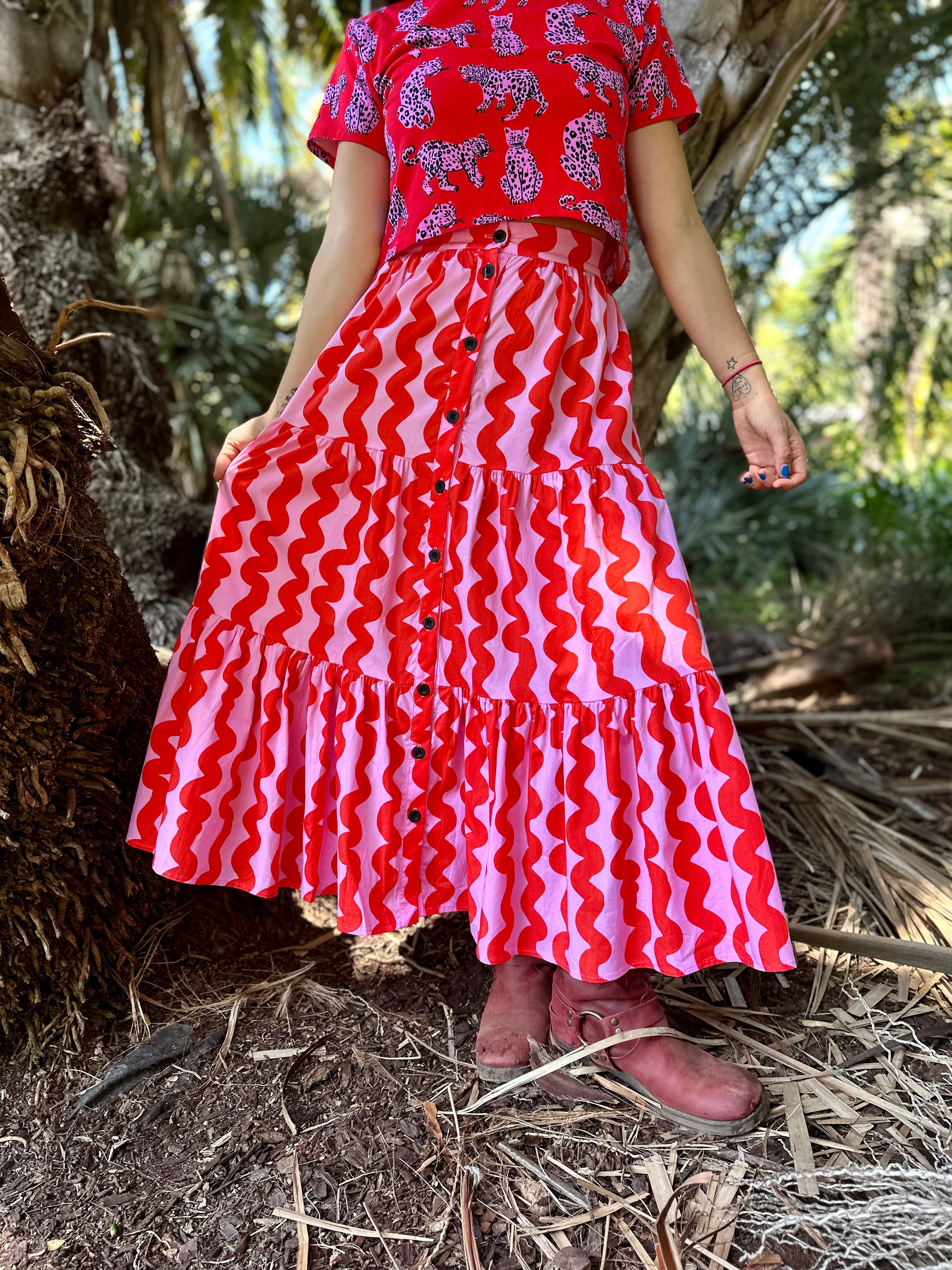 Prairie Skirt Pink Squiggle