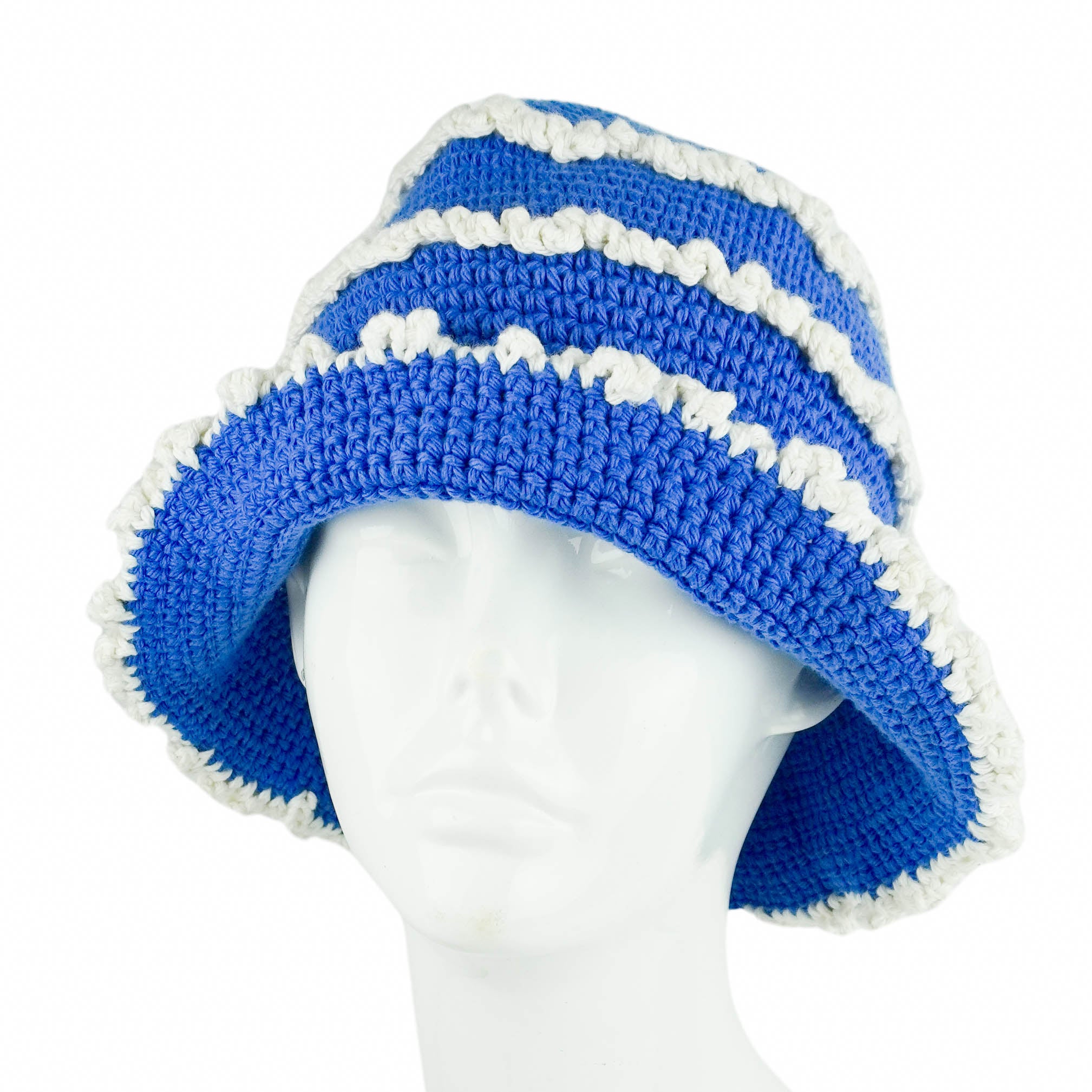 Memorial Day Striped Crochet Bucket Hat in Blue/White