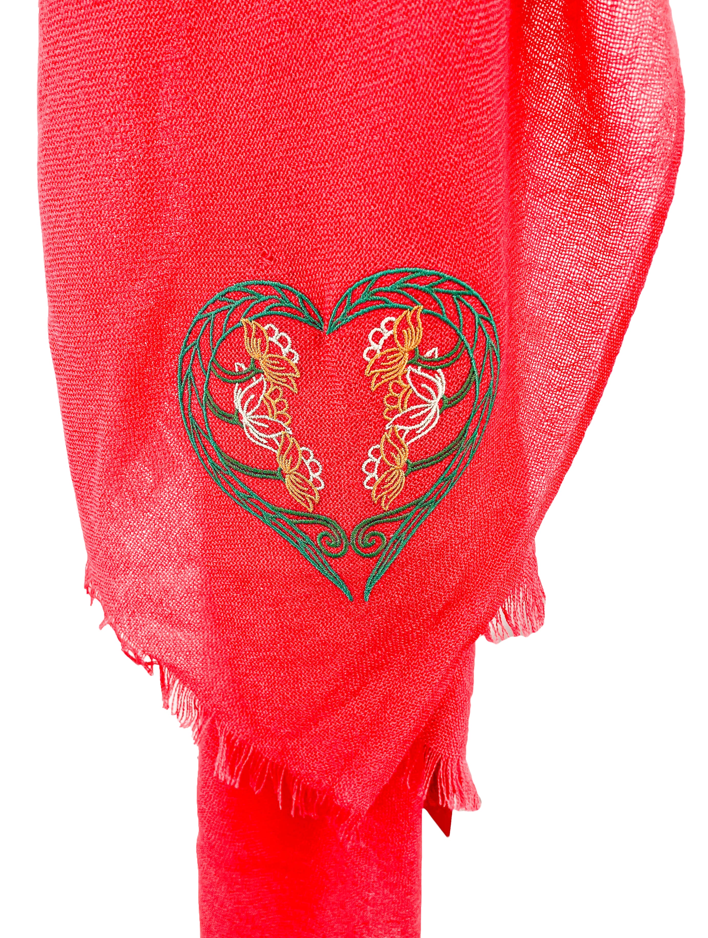 Franco Ferrari Floral Heart Cashmere Scarf in Coral