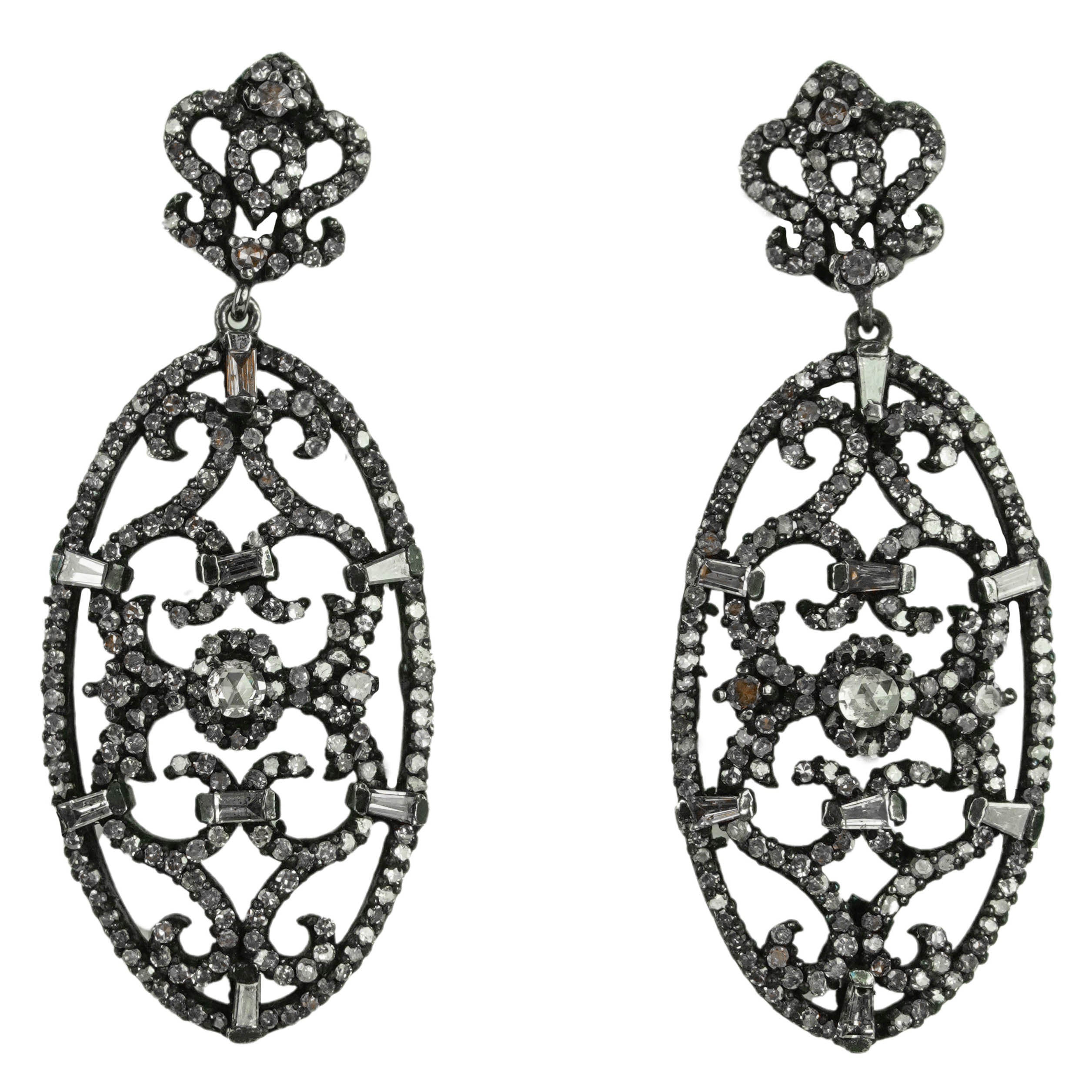 Modern Moghul Diamond Lattice Drop Earrings