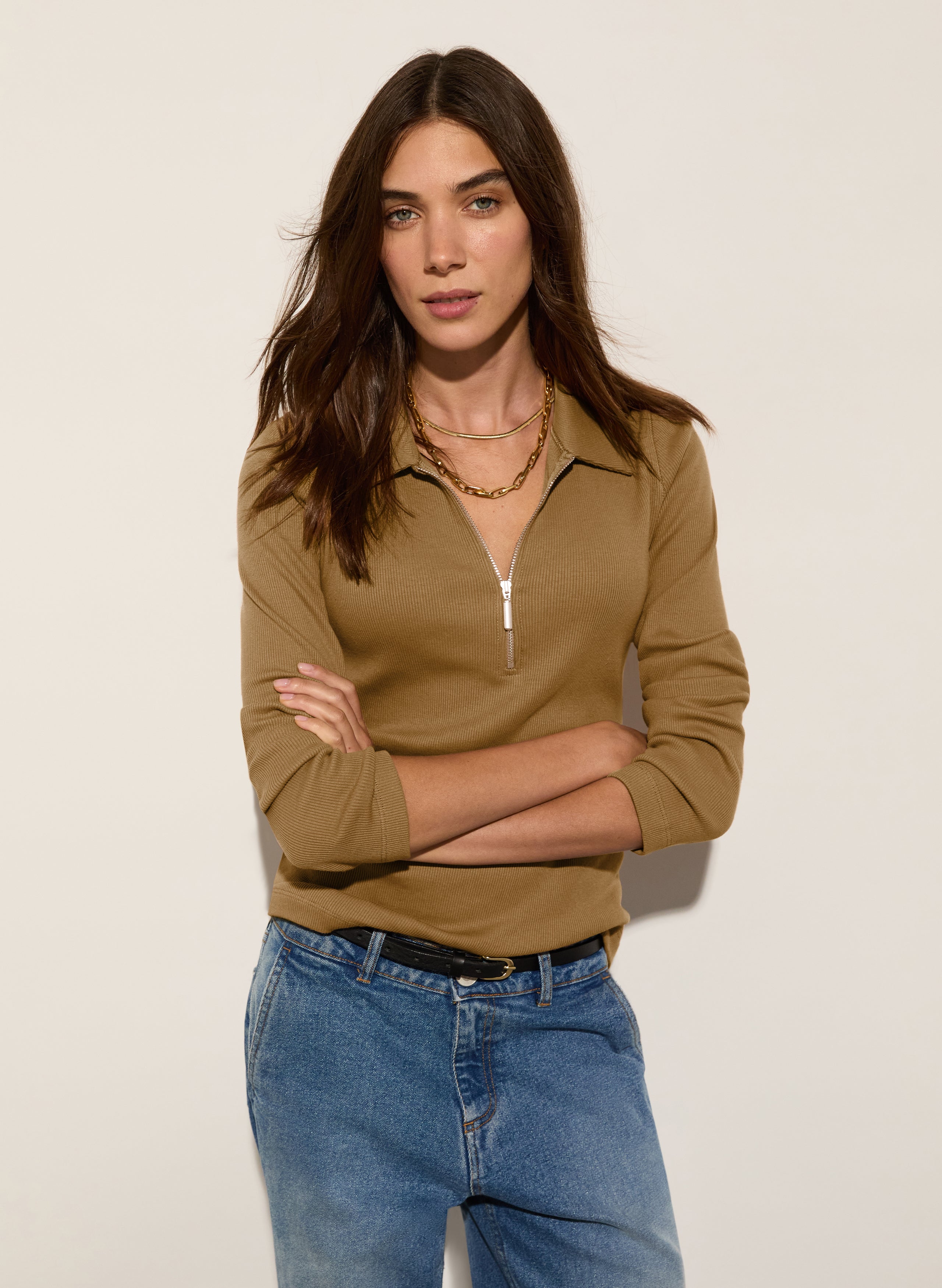 Organic Cotton Zip Collar Top