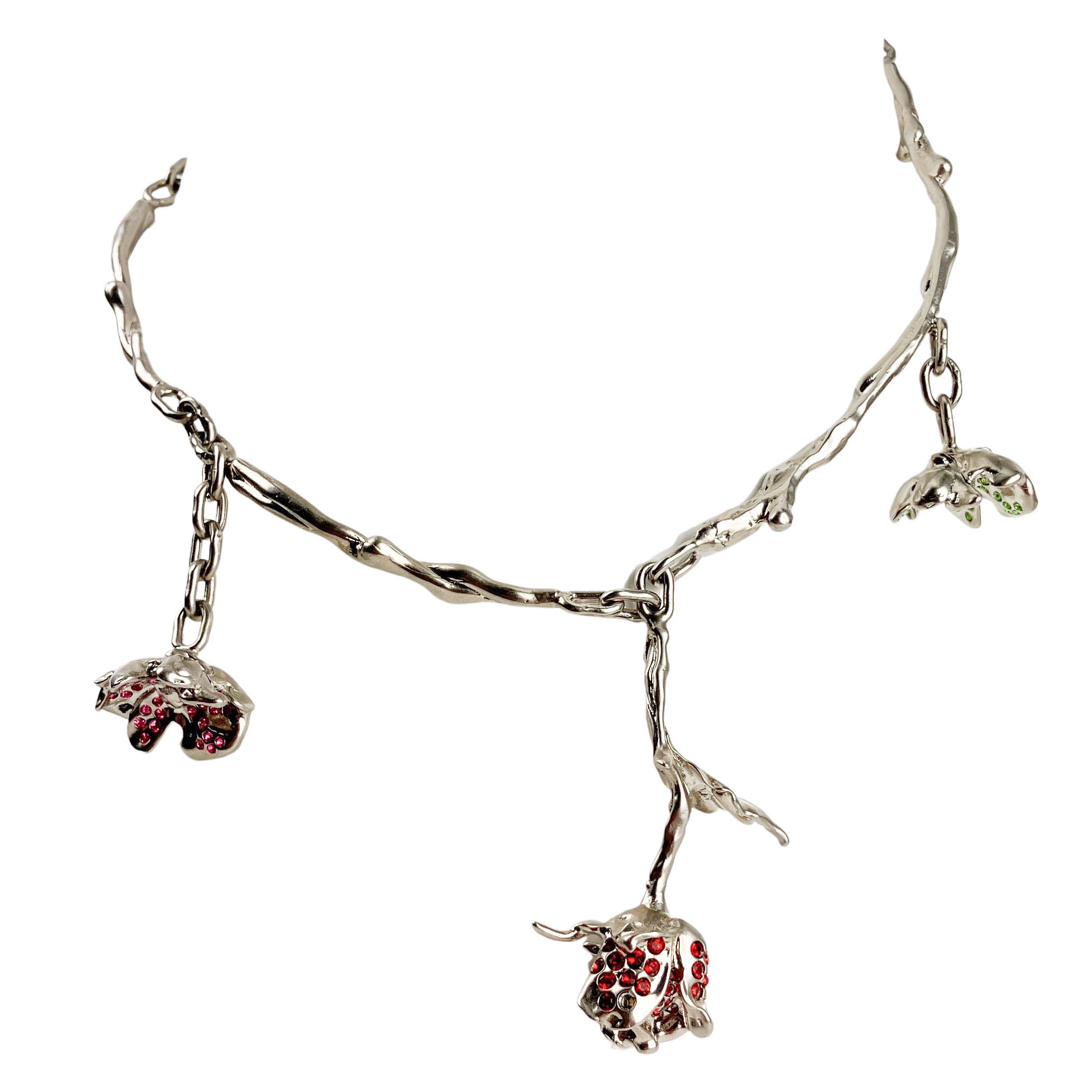 Marni Rose Bud Crystal-Embellished Necklace in Silver
