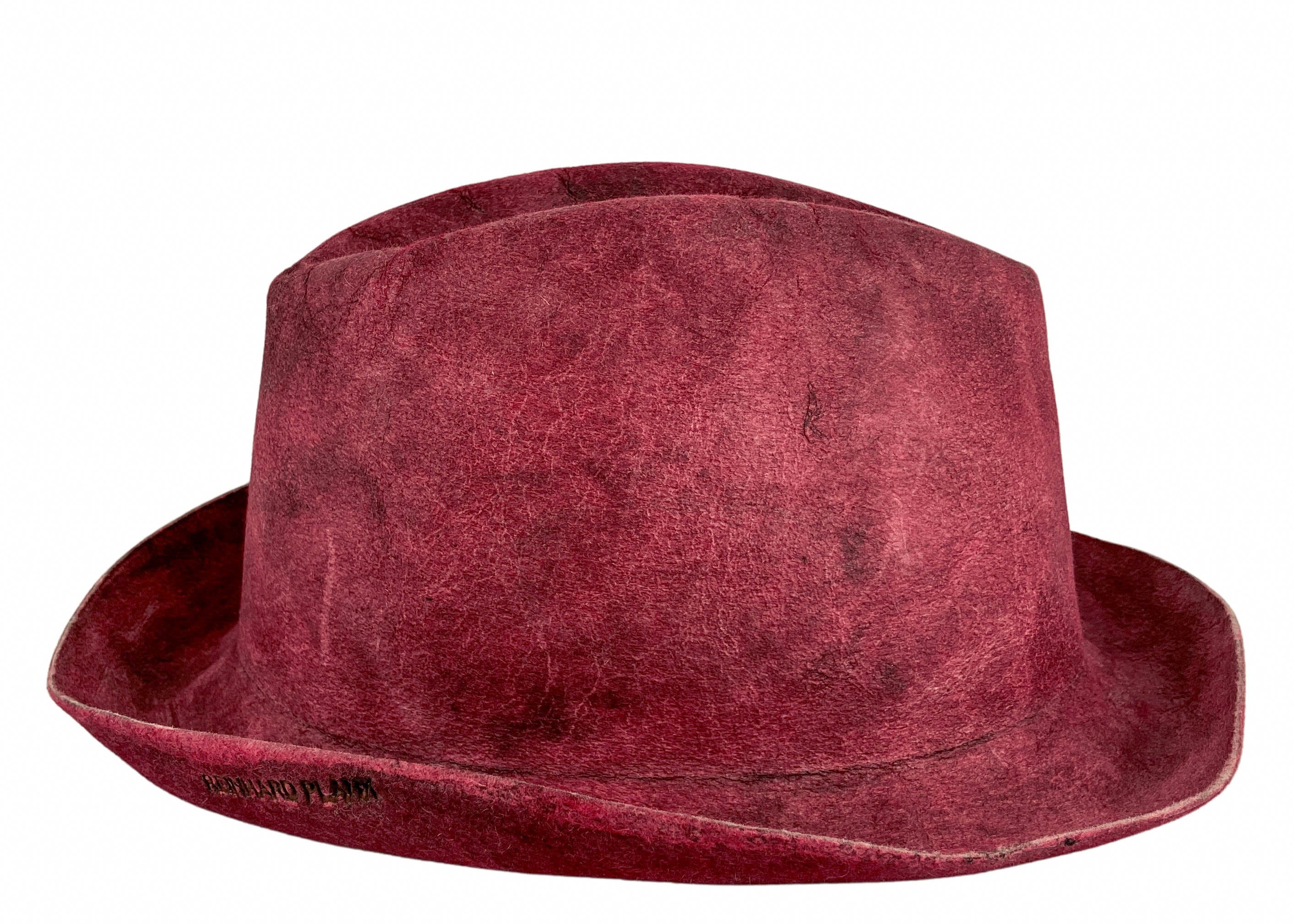 Reinhard Plank Textured Fedora in Maroon Multi 2 Reinhard Plank Textured Fedora in Maroon Multi