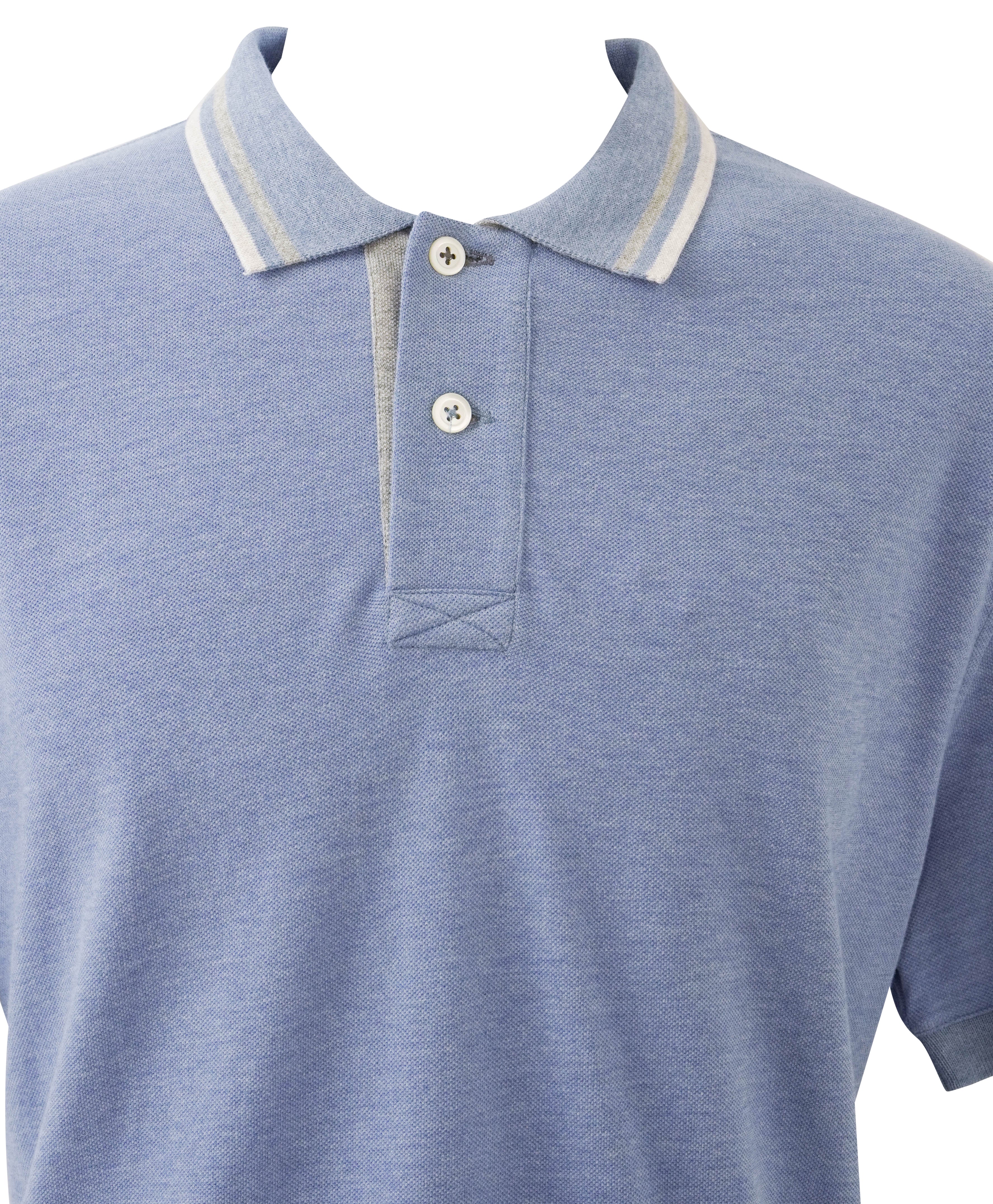 Brunello Cucinelli Piquet Polo in Blue 3 Brunello Cucinelli Piquet Polo in Blue