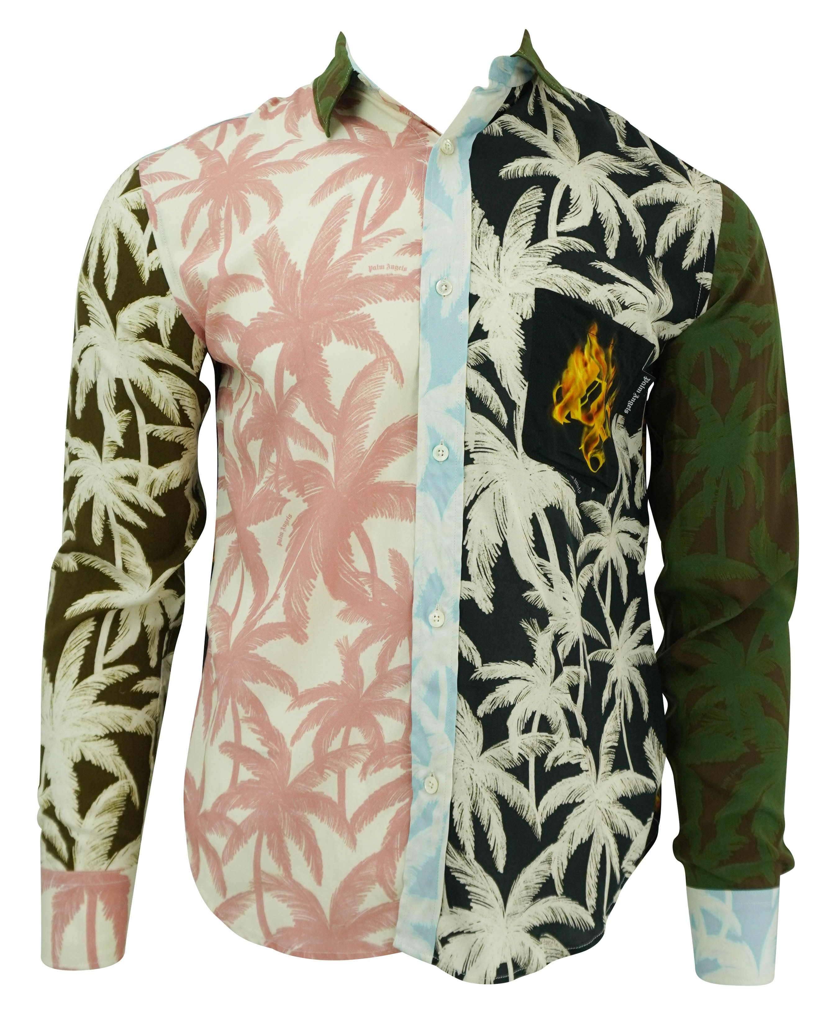 Palm Angels Patchwork Palm Tree Printed Shirt in Multi