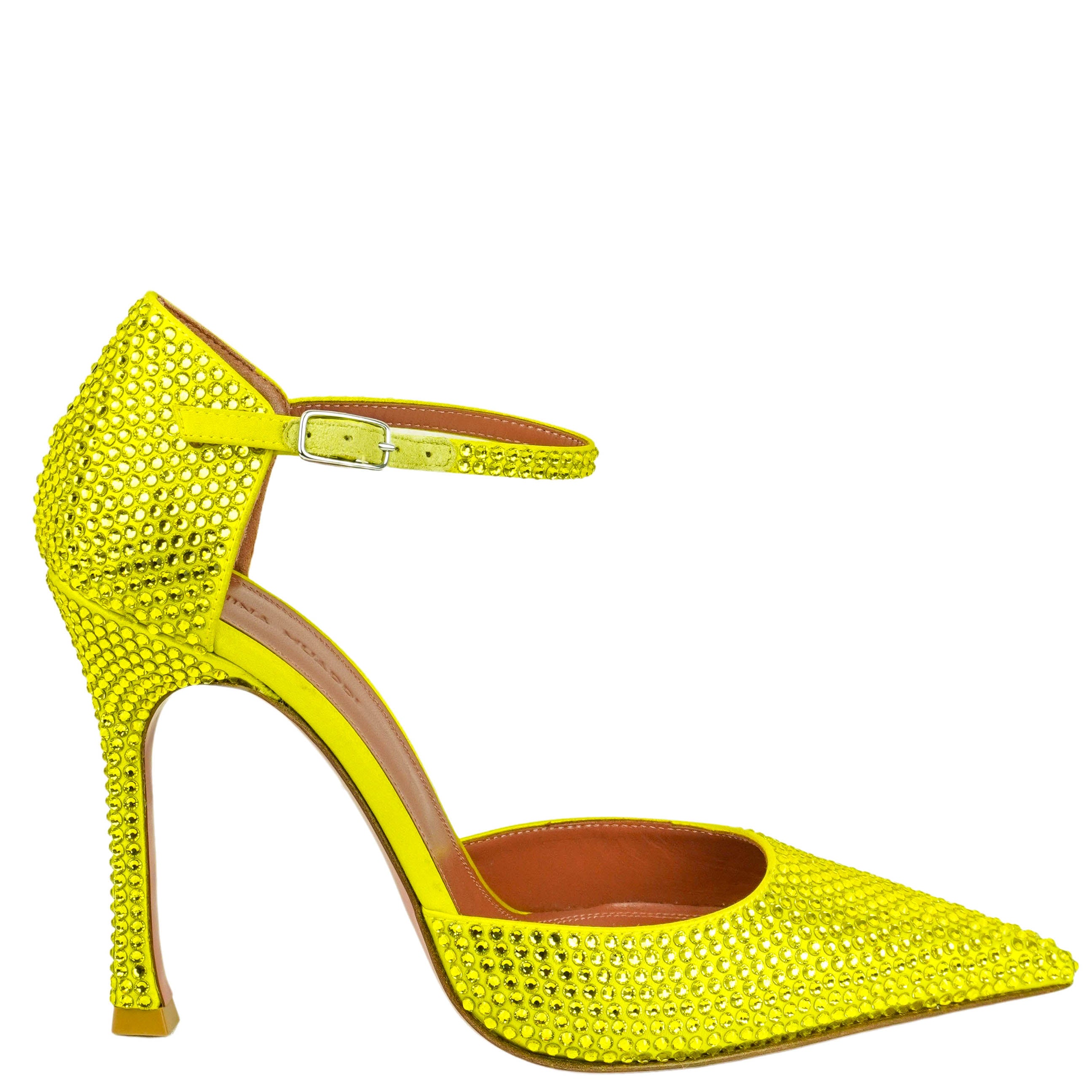 Amina Muaddi Vittoria Pumps in Satin Citrine