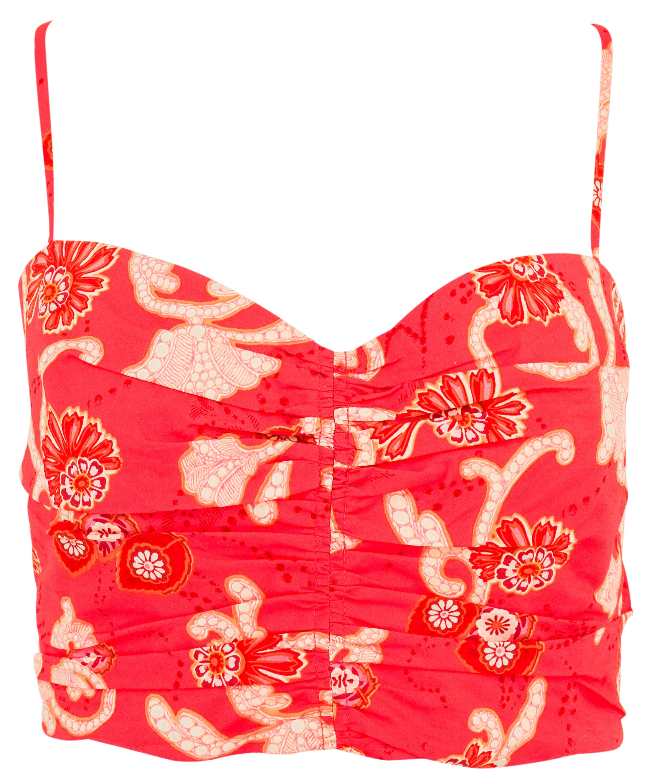 A.L.C. Ruched Crop Top in Pink Paisley