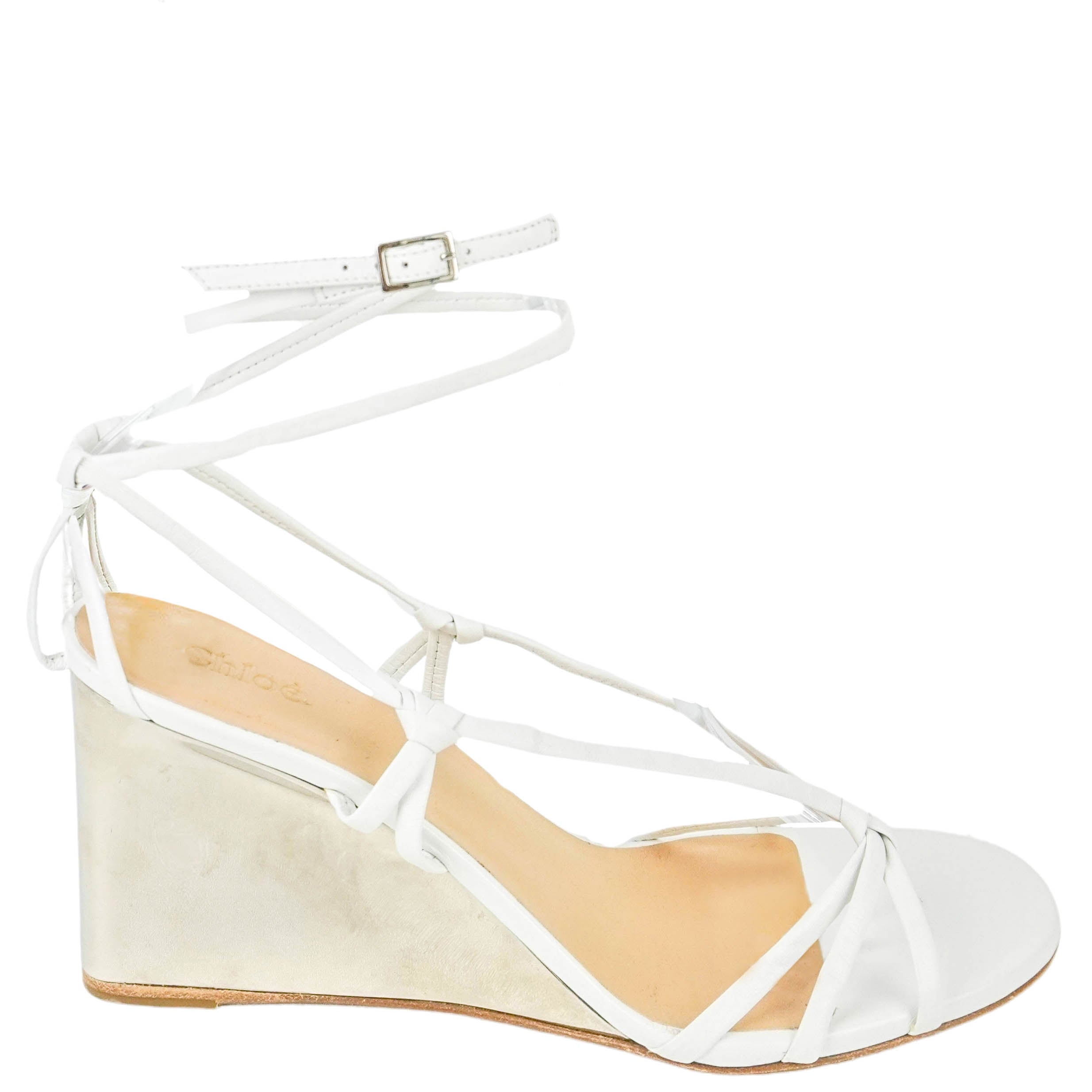 Chloé Rebecca Wedge Sandals in White/Mirror
