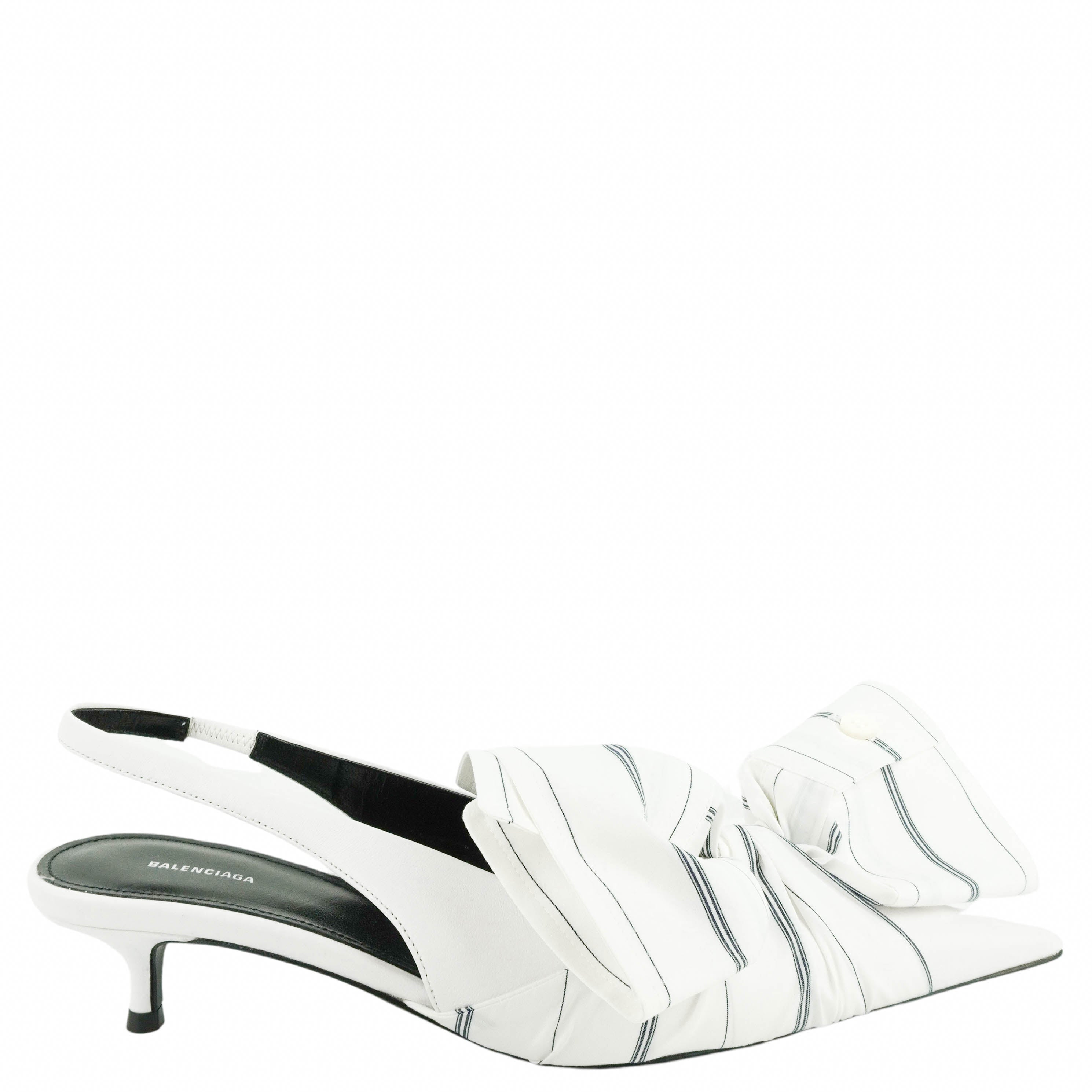 Balenciaga Chemise Striped Slingback Sandals in White/Navy