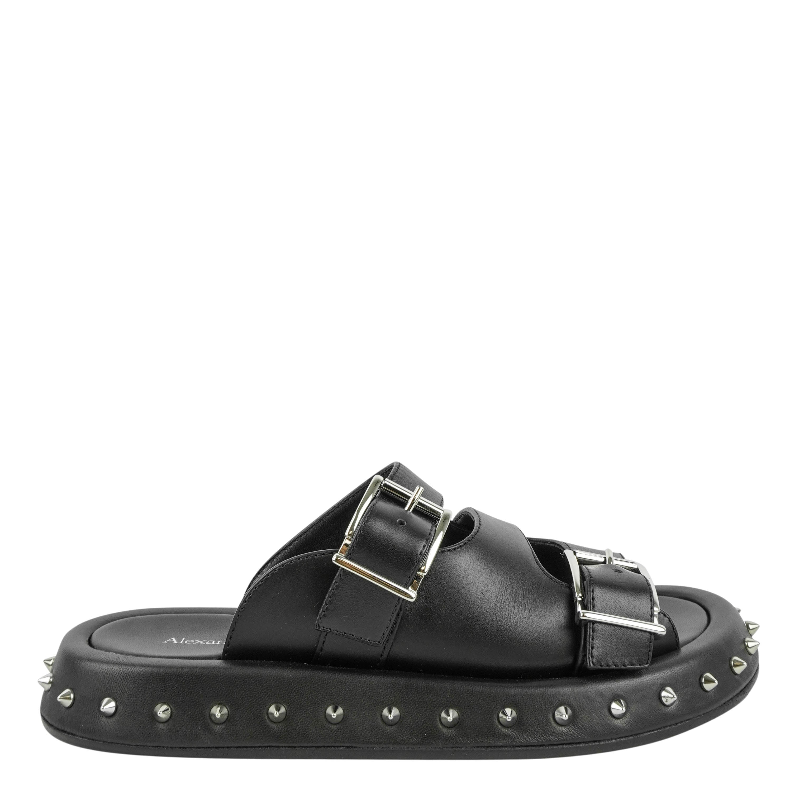 Alexander McQueen Buckle Leather Sandals in Black