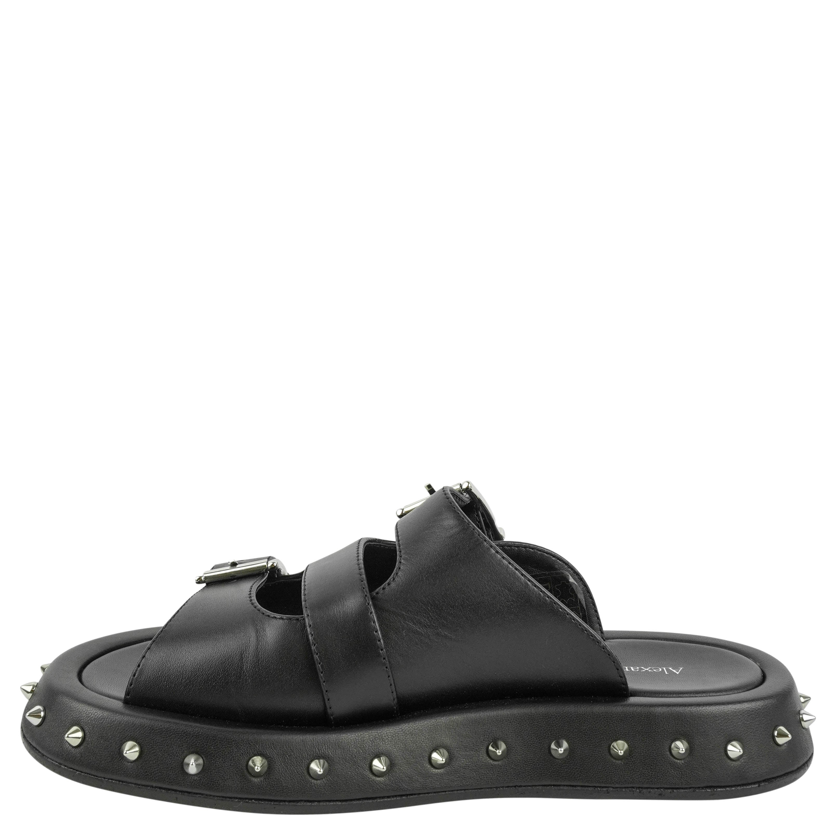 Alexander McQueen Buckle Leather Sandals in Black 2 Alexander McQueen Buckle Leather Sandals in Black
