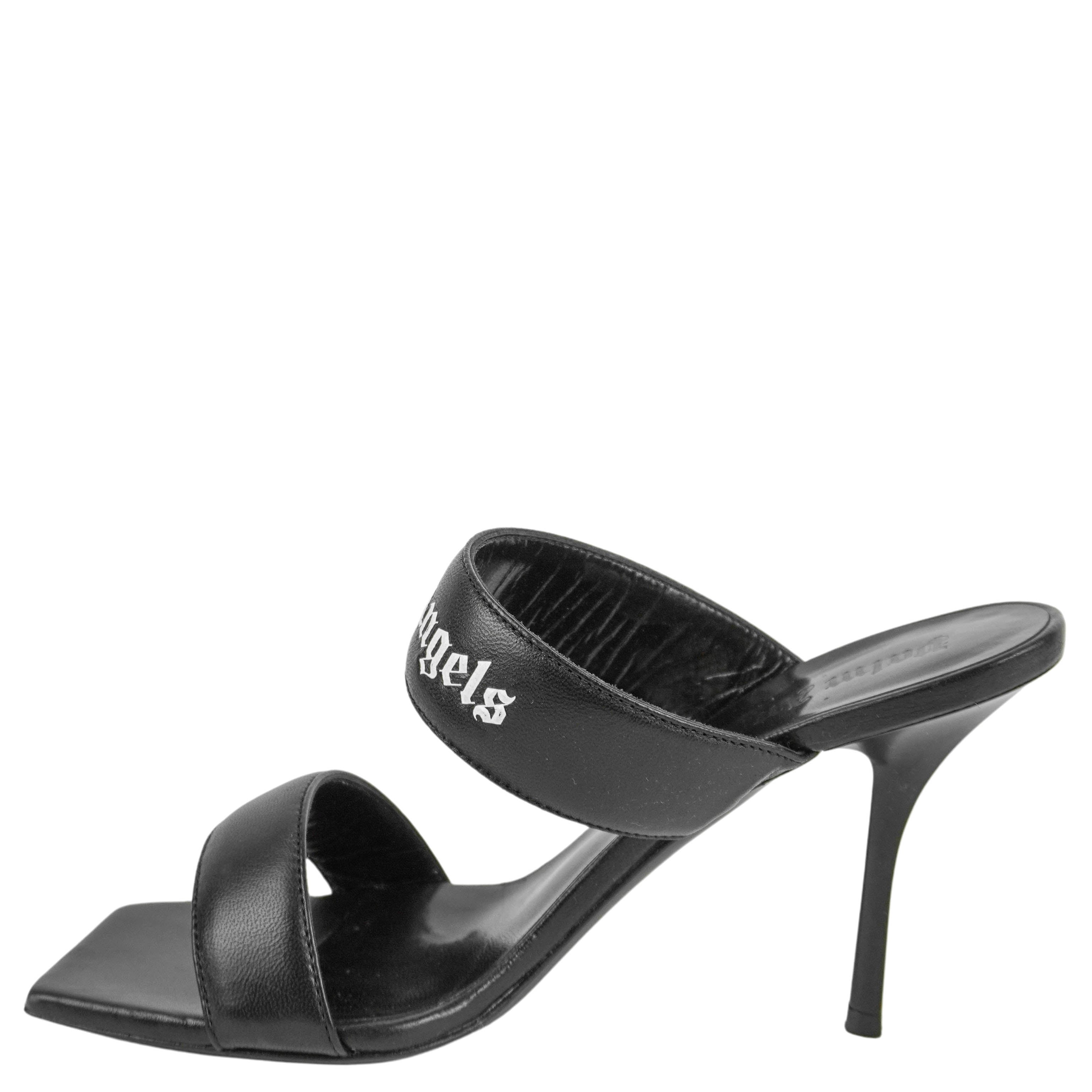 Palm Angels Logo Band Sandals in Black and White 2 Palm Angels Logo Band Sandals in Black and White