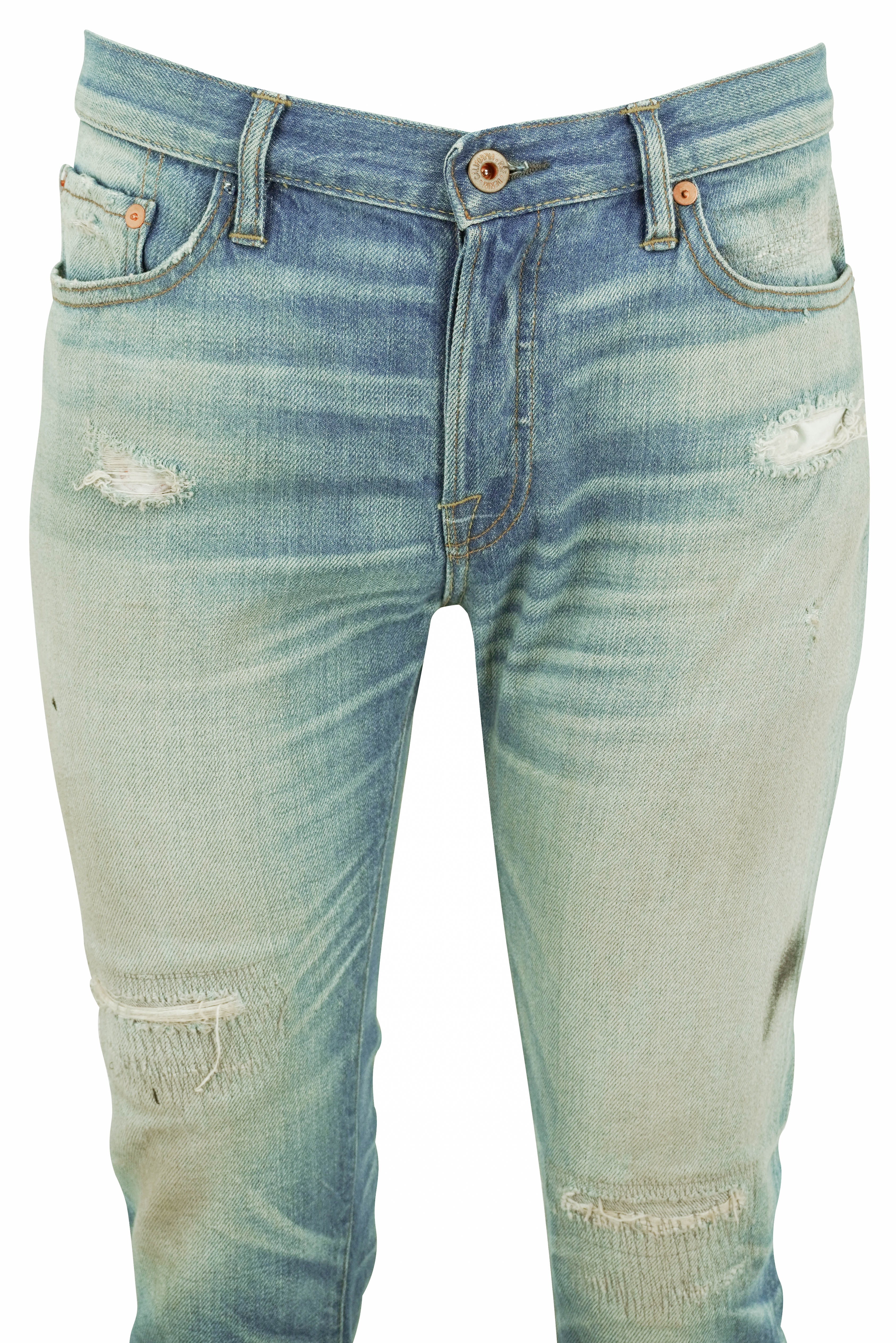 NSF Distressed Sashiko Jeans in Medium Blue
