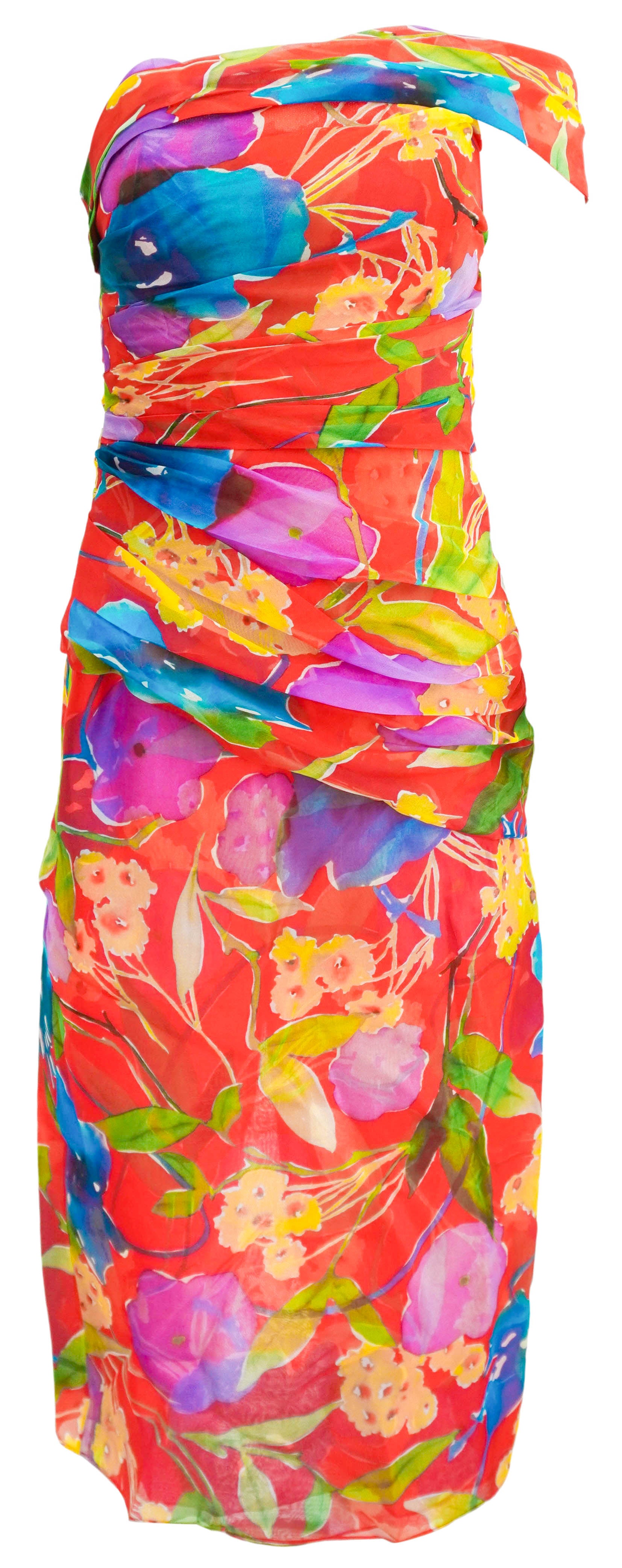 Carolina Herrera One Shoulder Ruched Midi Dress in Red Multi 2 Carolina Herrera One Shoulder Ruched Midi Dress in Red Multi