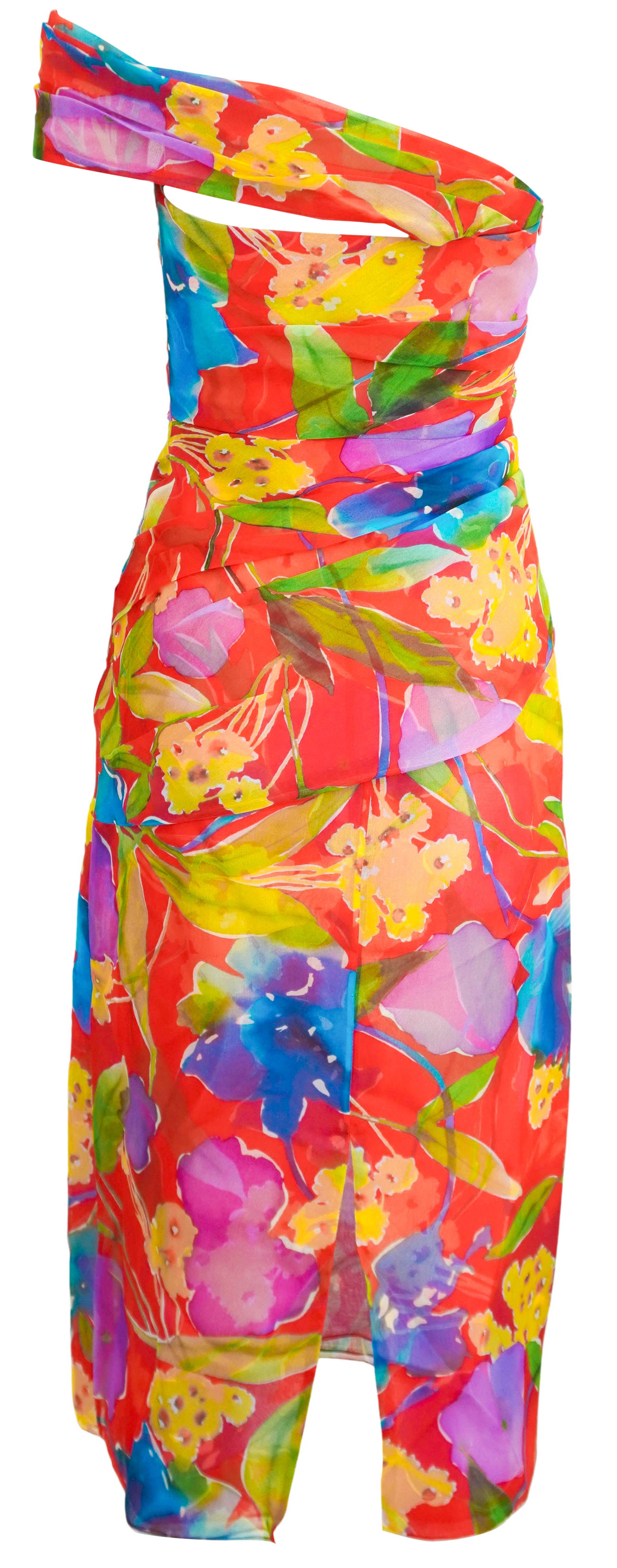 Carolina Herrera One Shoulder Ruched Midi Dress in Red Multi 3 Carolina Herrera One Shoulder Ruched Midi Dress in Red Multi