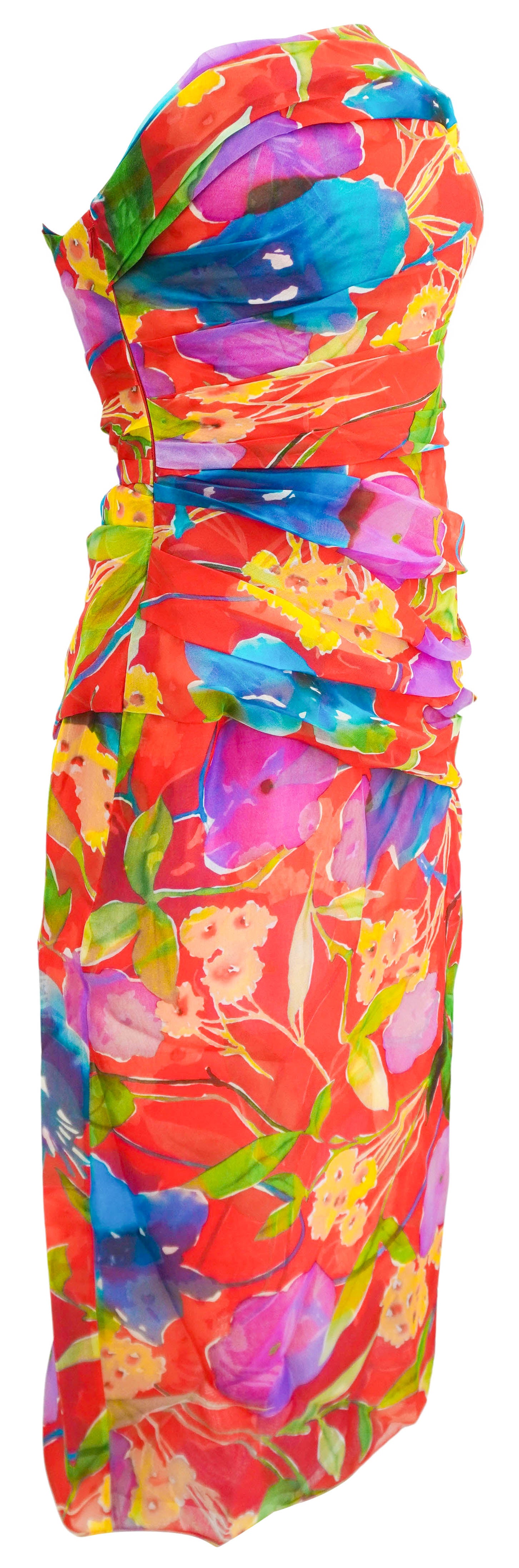 Carolina Herrera One Shoulder Ruched Midi Dress in Red Multi 4 Carolina Herrera One Shoulder Ruched Midi Dress in Red Multi