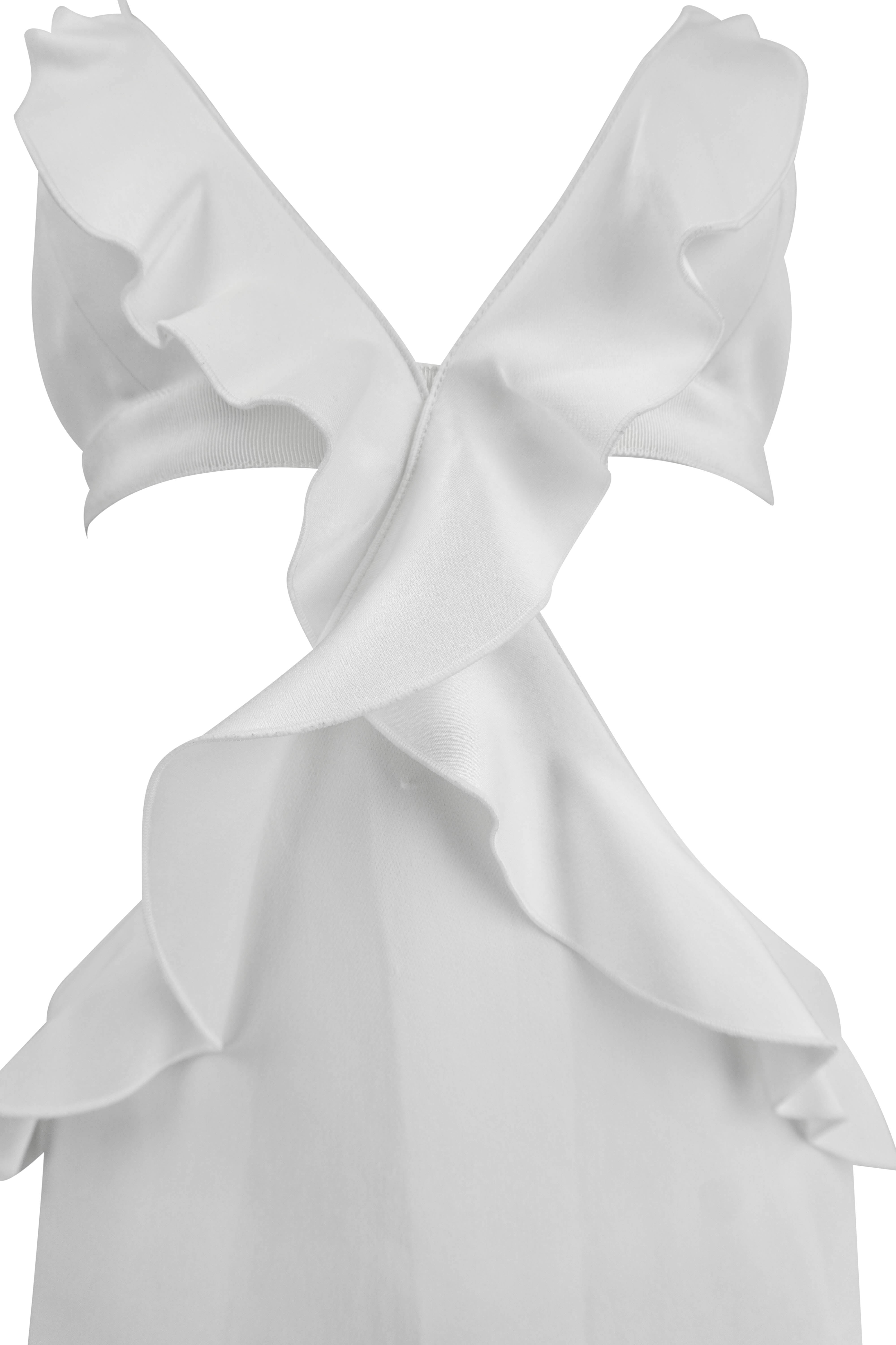 David Koma Open Leg Ruffle Dress in Cady/Satin White