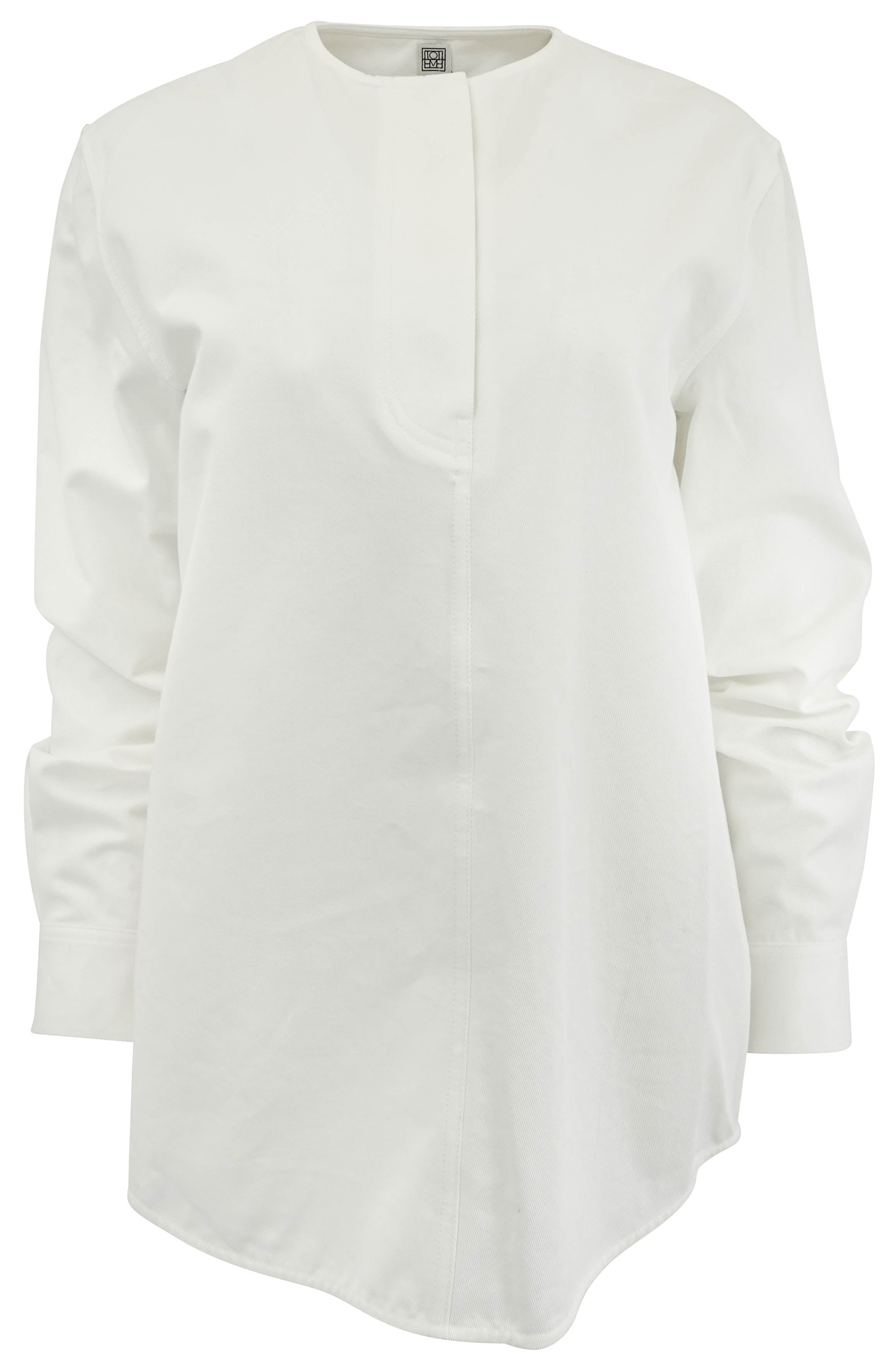 Totême Collarless Cotton Twill Shirt in White 1 Totême Collarless Cotton Twill Shirt in White