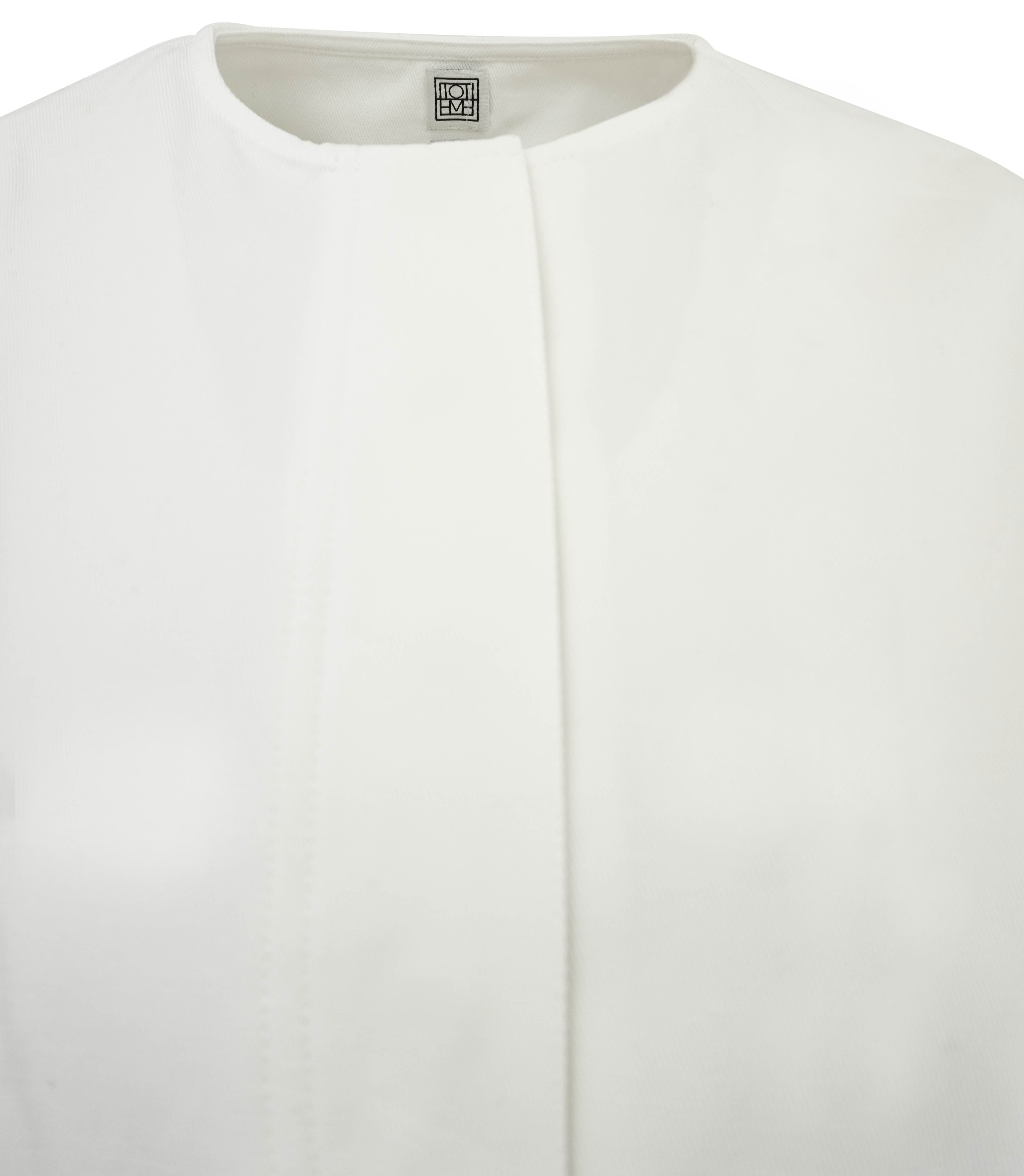 Totême Collarless Cotton Twill Shirt in White 4 Totême Collarless Cotton Twill Shirt in White