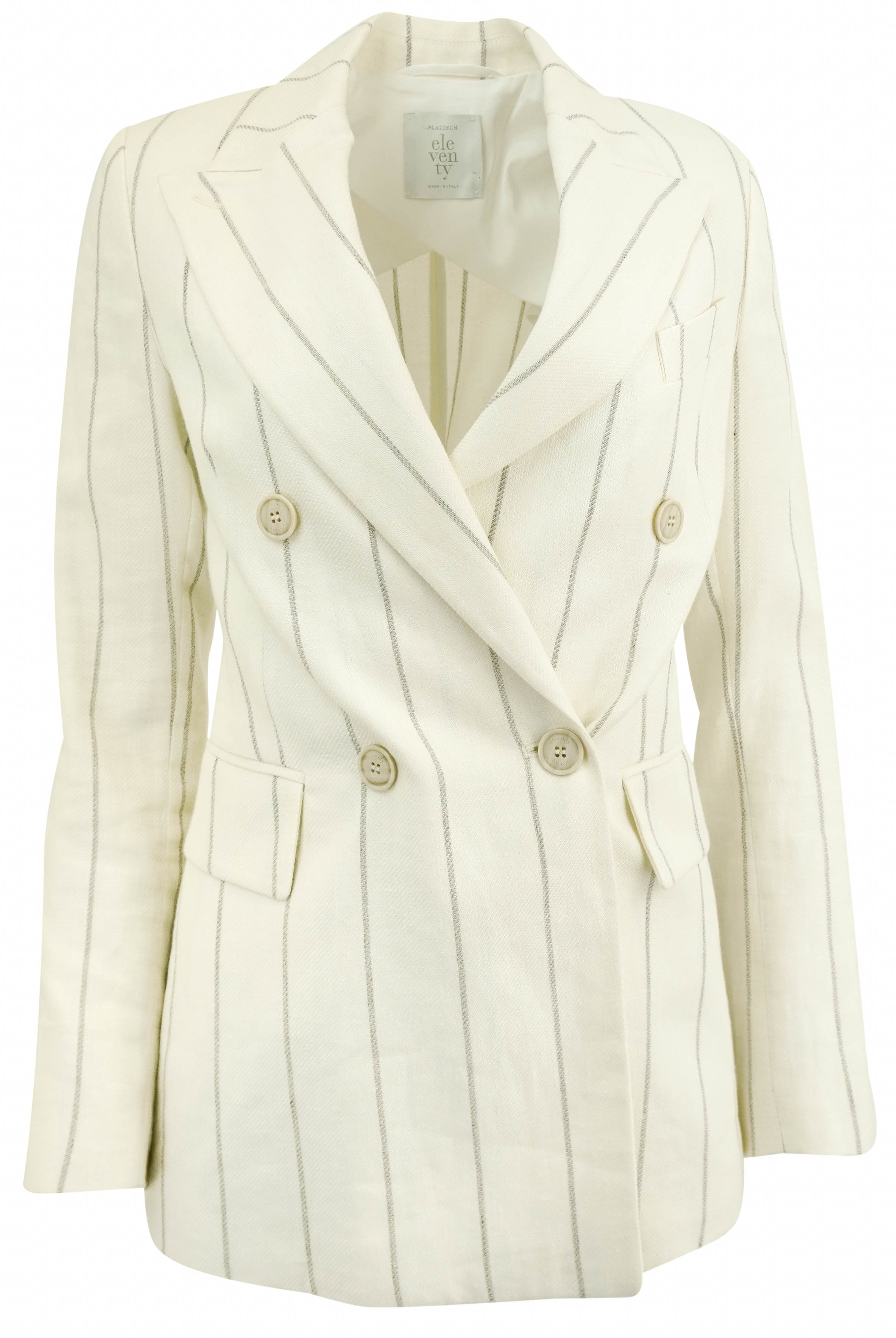 Eleventy Linen Blend Blazer in Beige Stripe