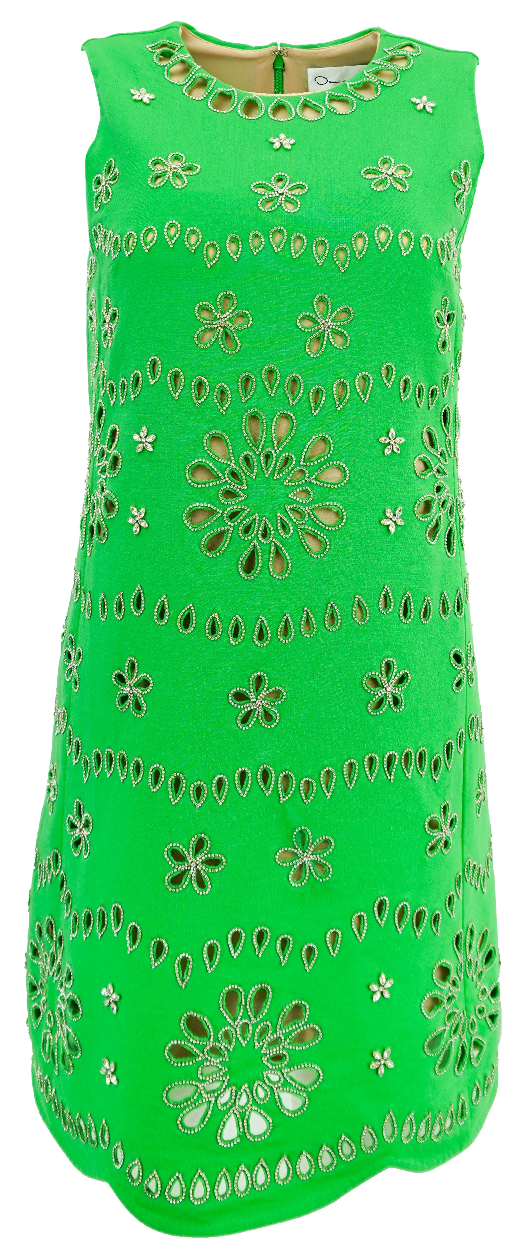 Oscar de la Renta Crystal Eyelet Mini Shift Dress in Green 2 Oscar de la Renta Crystal Eyelet Mini Shift Dress in Green