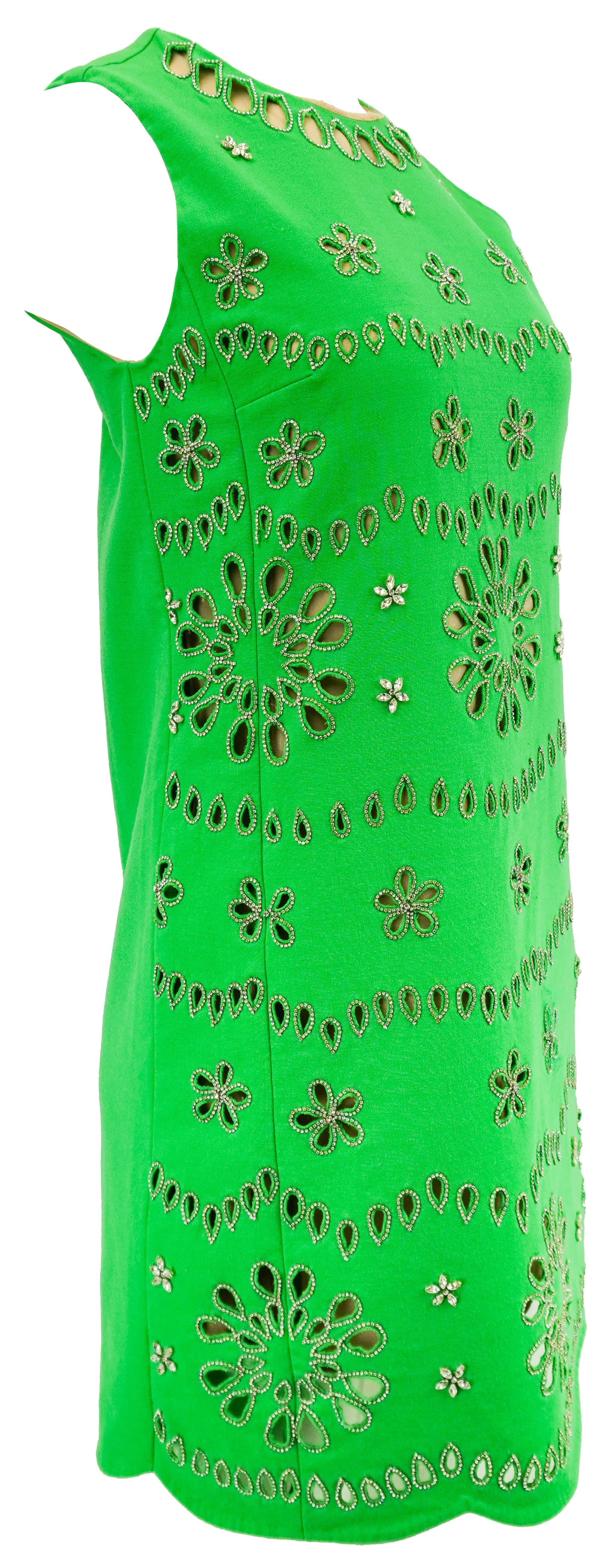 Oscar de la Renta Crystal Eyelet Mini Shift Dress in Green 4 Oscar de la Renta Crystal Eyelet Mini Shift Dress in Green