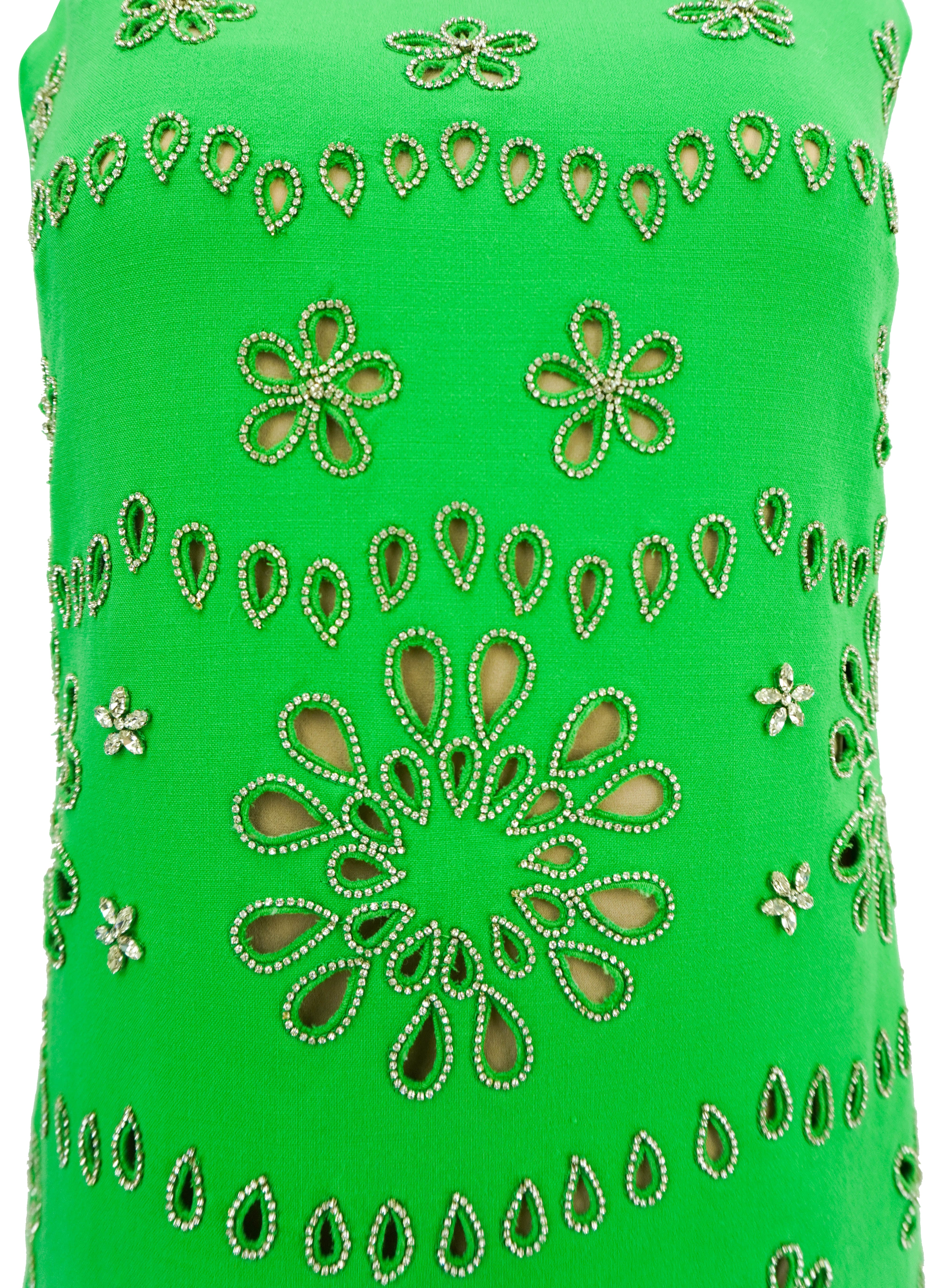 Oscar de la Renta Crystal Eyelet Mini Shift Dress in Green 1 Oscar de la Renta Crystal Eyelet Mini Shift Dress in Green