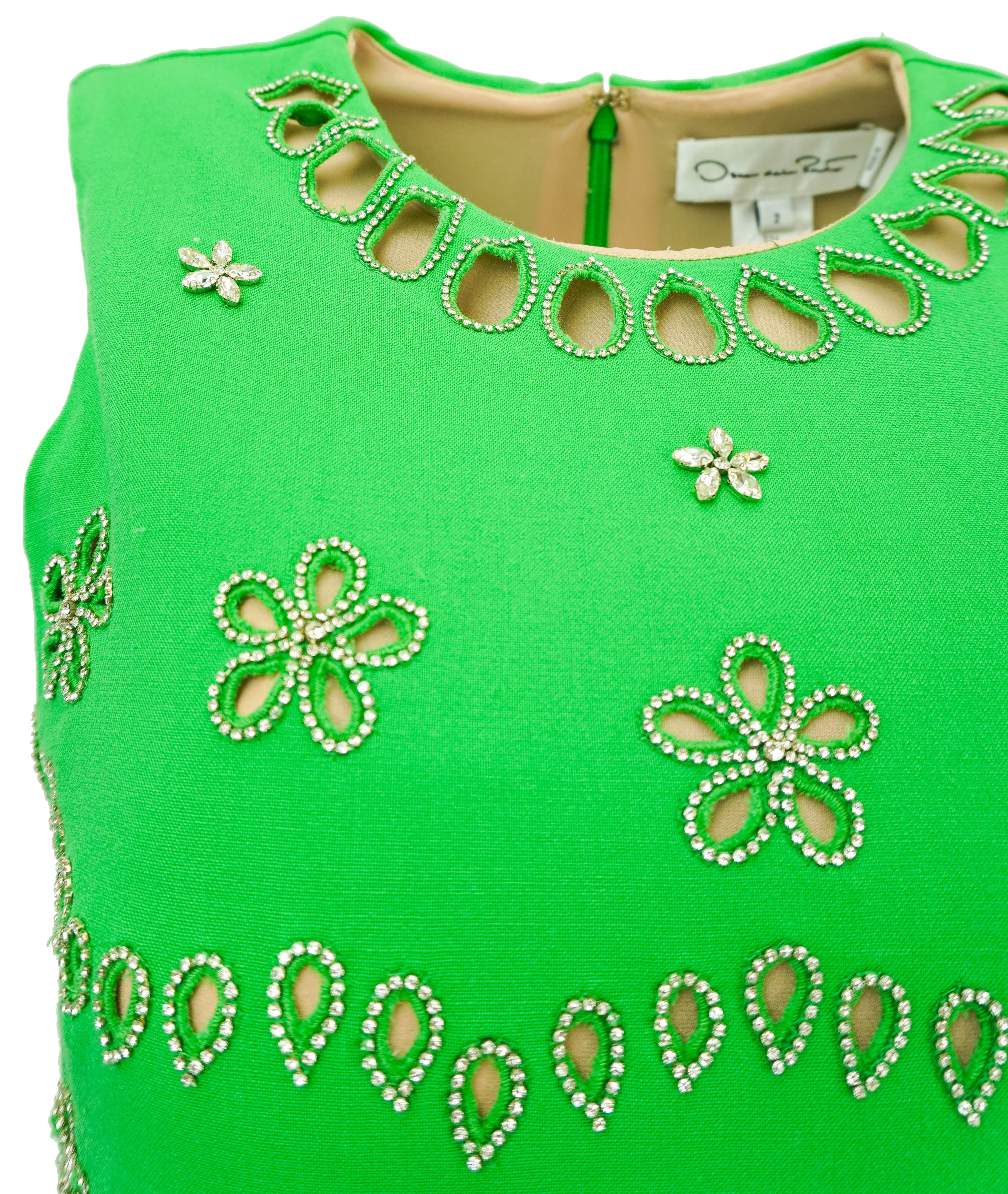 Oscar de la Renta Crystal Eyelet Mini Shift Dress in Green 5 Oscar de la Renta Crystal Eyelet Mini Shift Dress in Green
