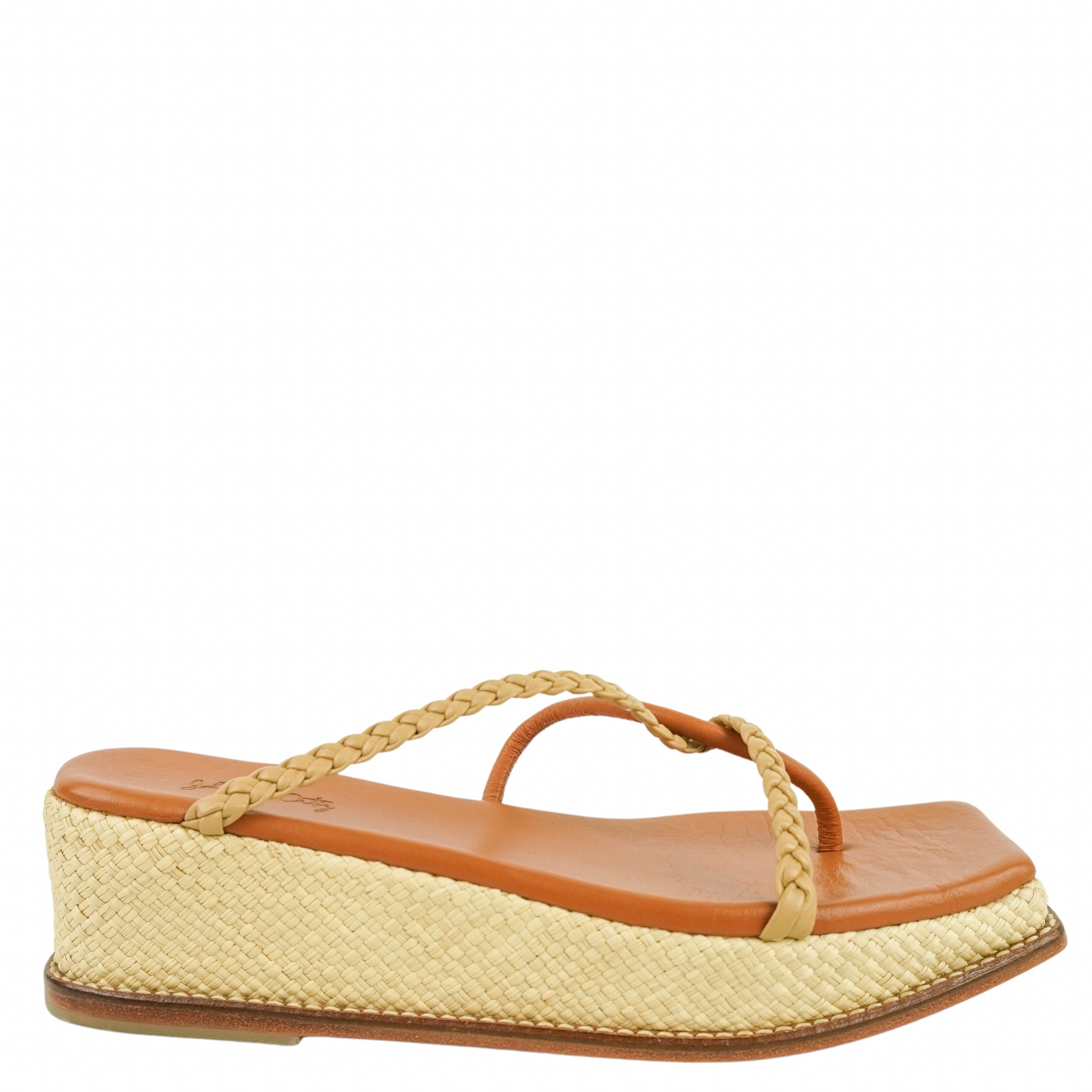 Johanna Ortiz Platform Sandals in Light Brown and Natural