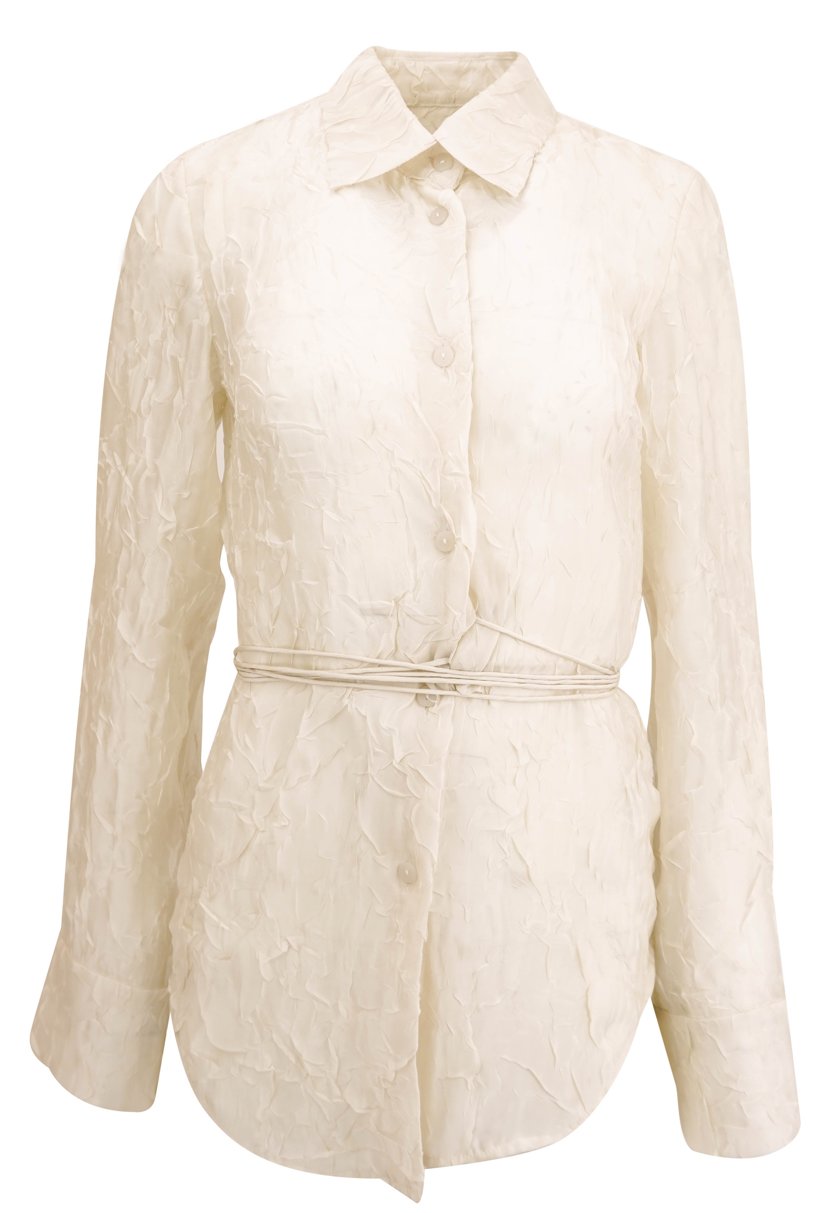 Christopher Esber Sheer Crinkle Top in Parchment