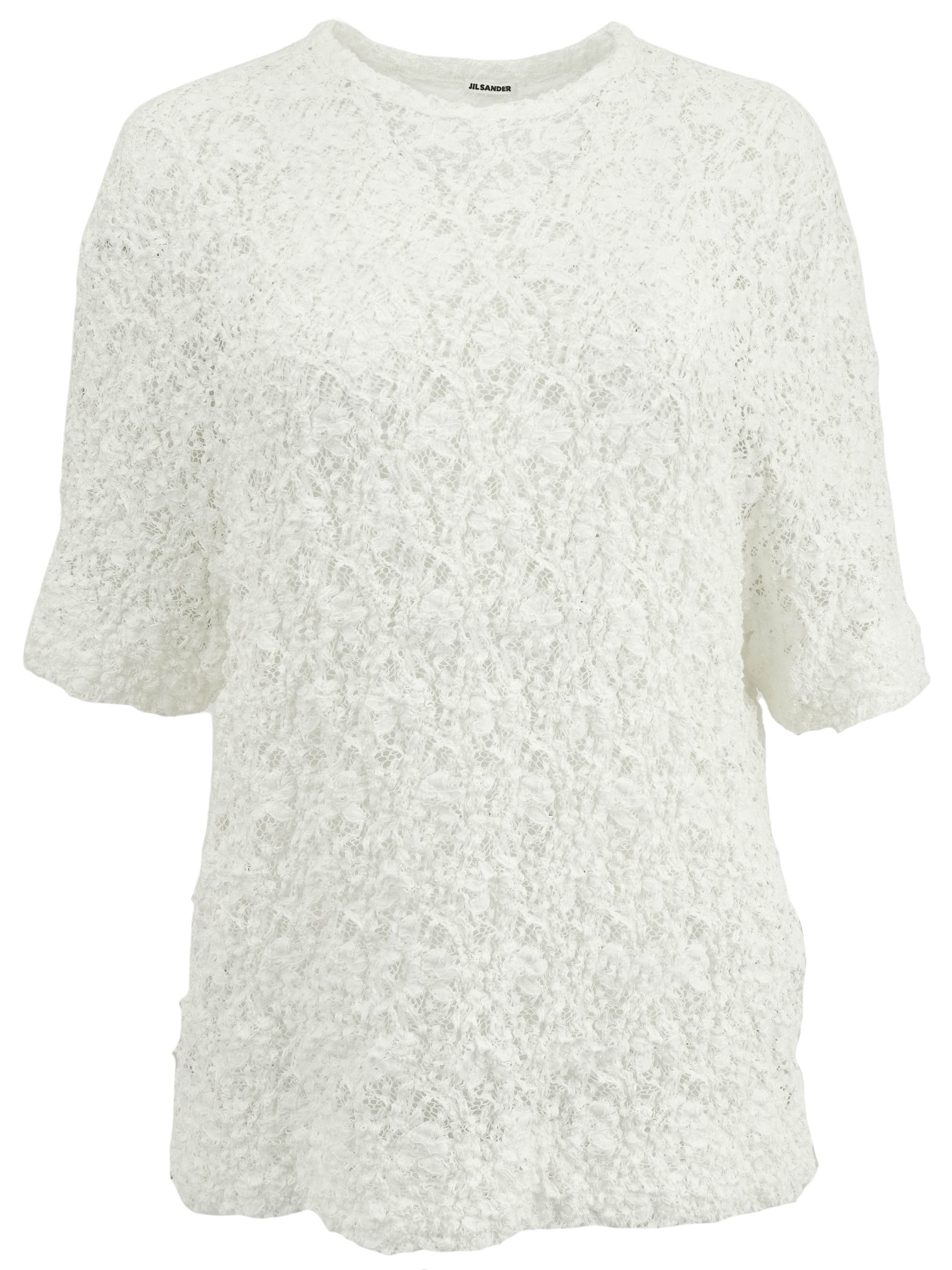 Jil Sander Short Sleeve Lace Top in White