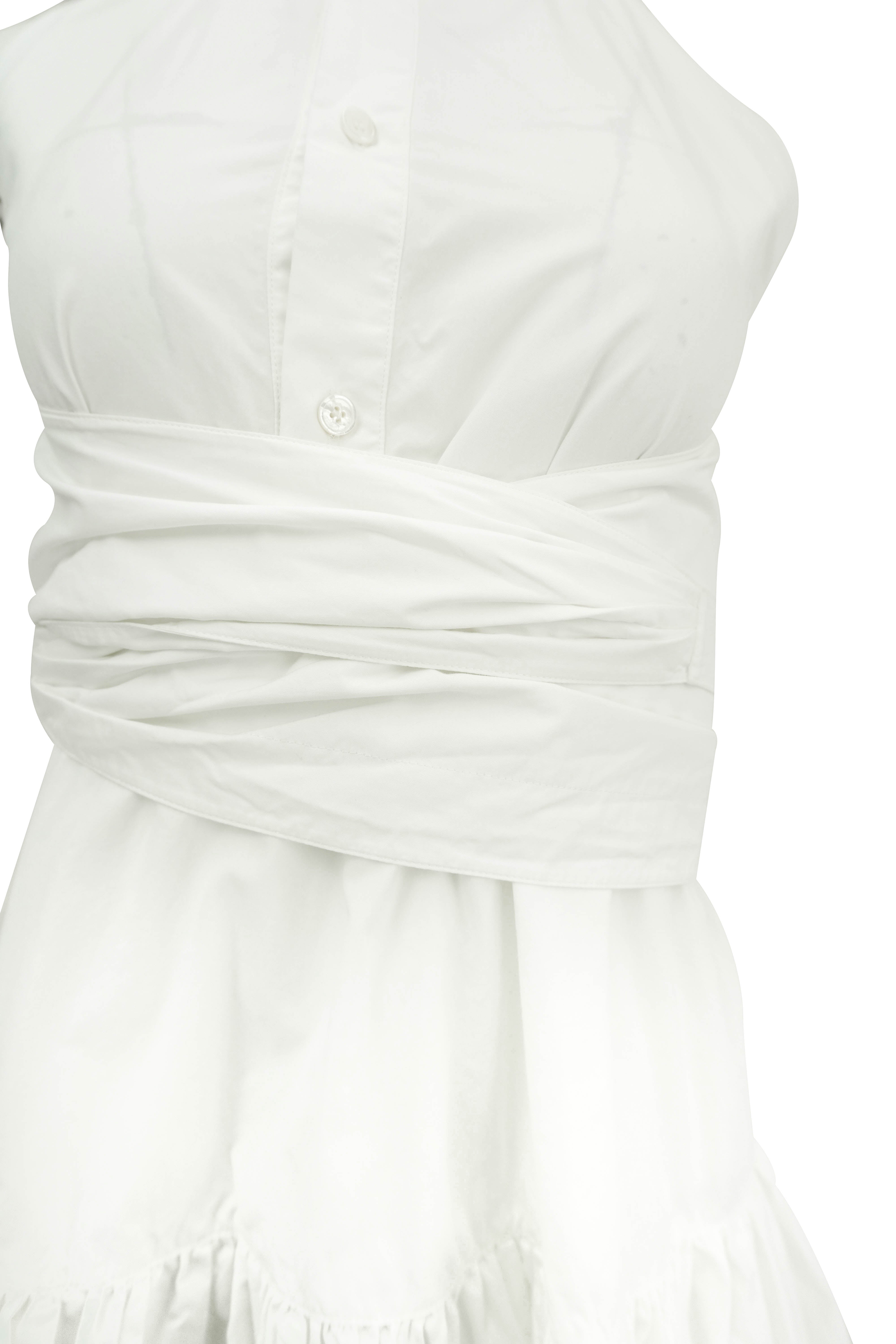 Alaia Wrap Panel Cotton Mini Dress in White