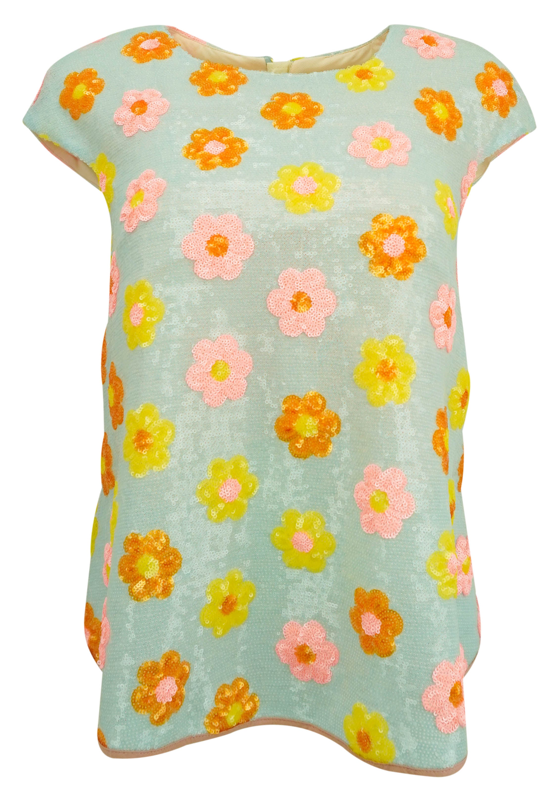 Odeeh Sequin Floral Top in Ice Blue