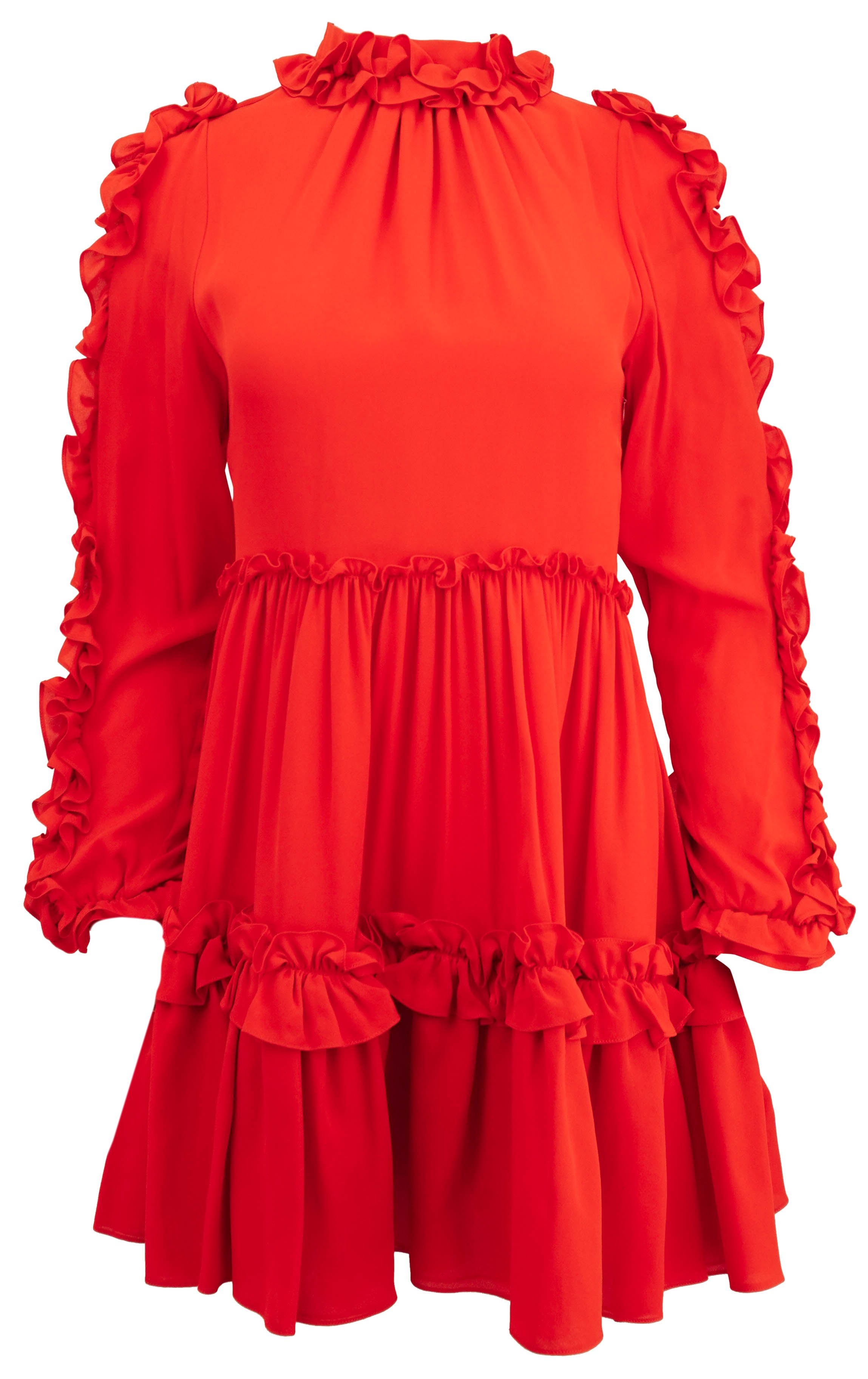 Dice Kayek Ruffled Silk Mini Dress in Burnt Orange