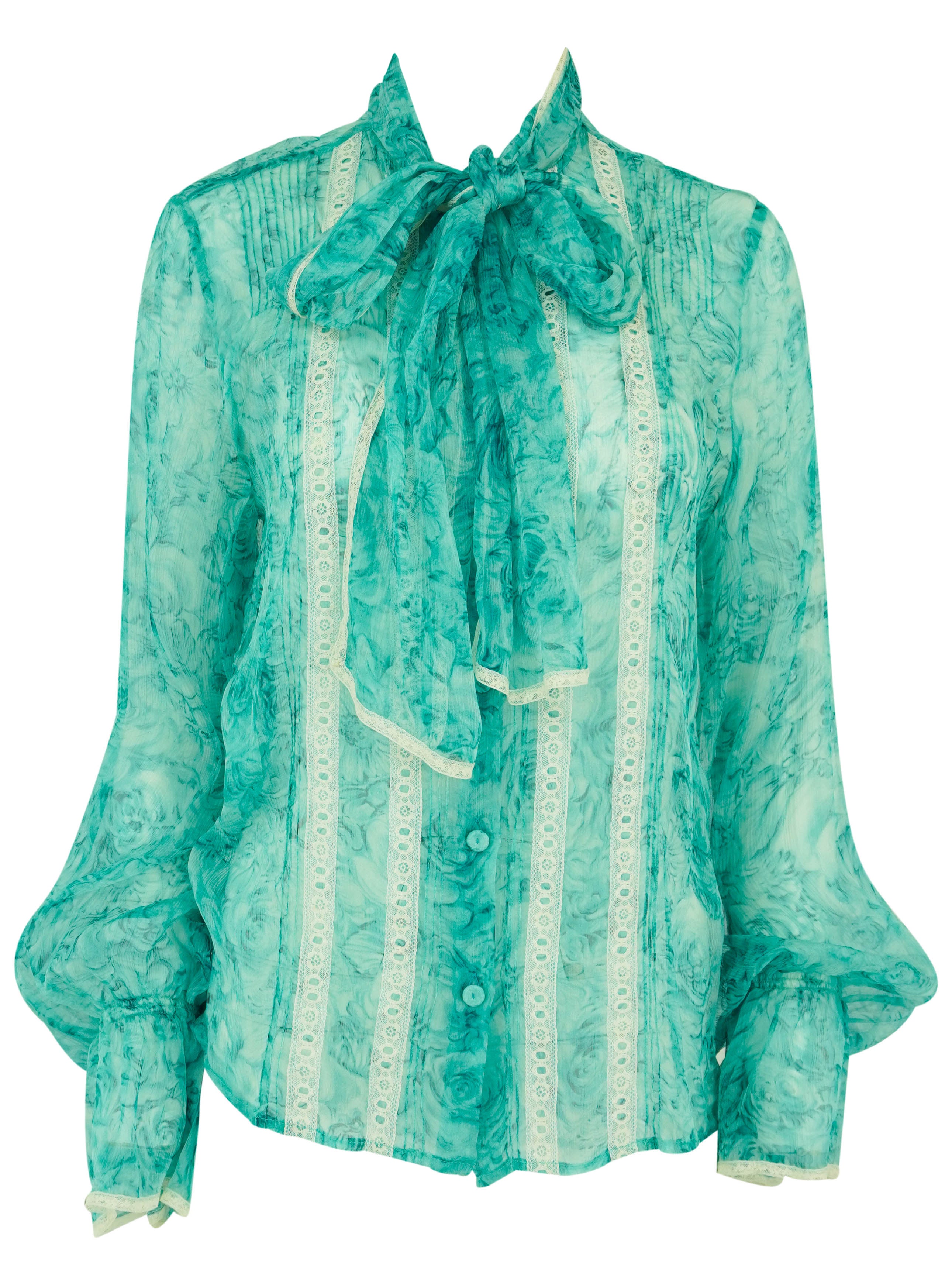 Luisa Beccaria Marco Rose Chiffon Blouse in Blue 1 Luisa Beccaria Marco Rose Chiffon Blouse in Blue