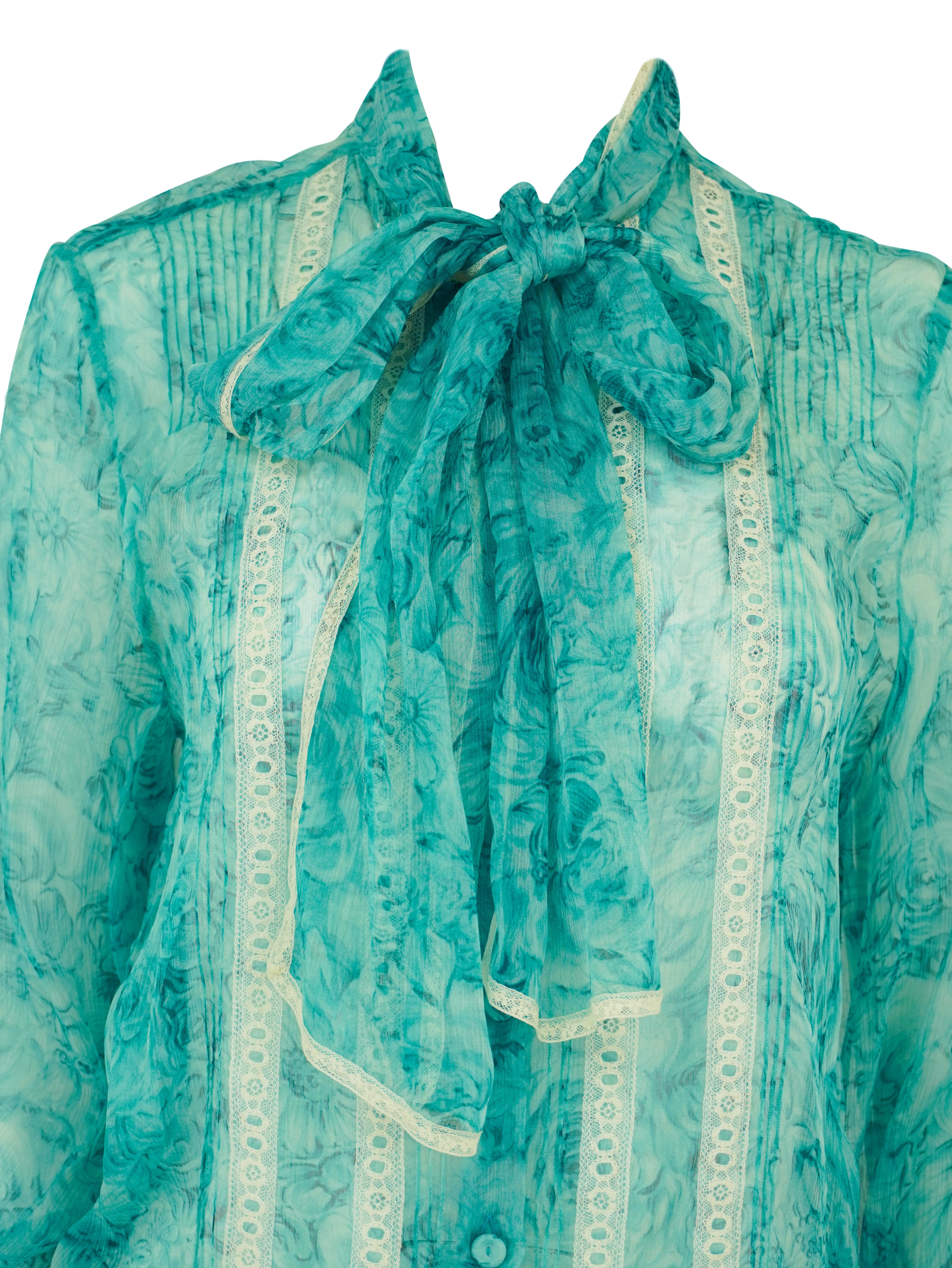 Luisa Beccaria Marco Rose Chiffon Blouse in Blue 4 Luisa Beccaria Marco Rose Chiffon Blouse in Blue