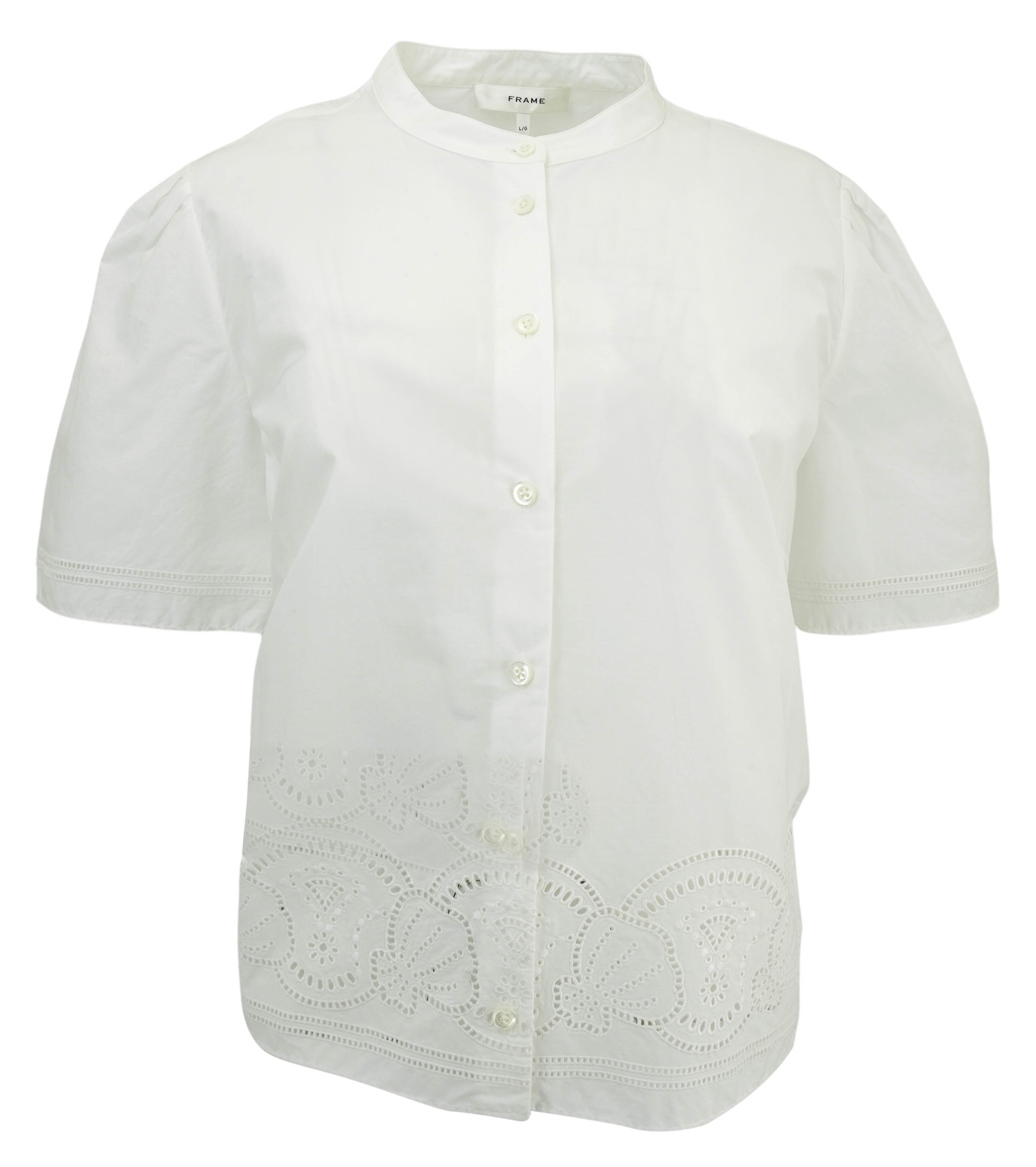 Frame Embroidered Short Sleeve Shirt in White