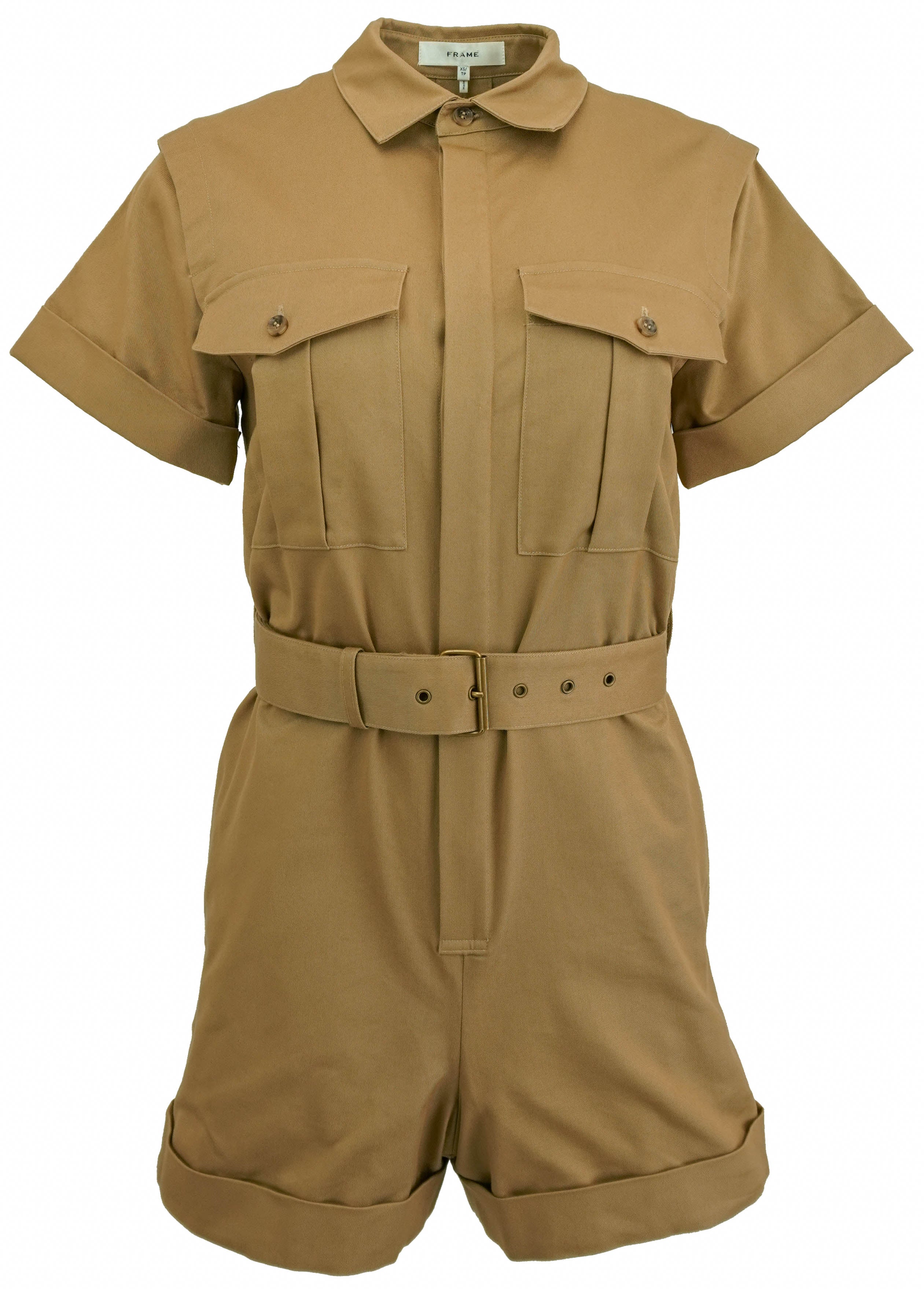 Frame Utility Romper in Khaki Tan