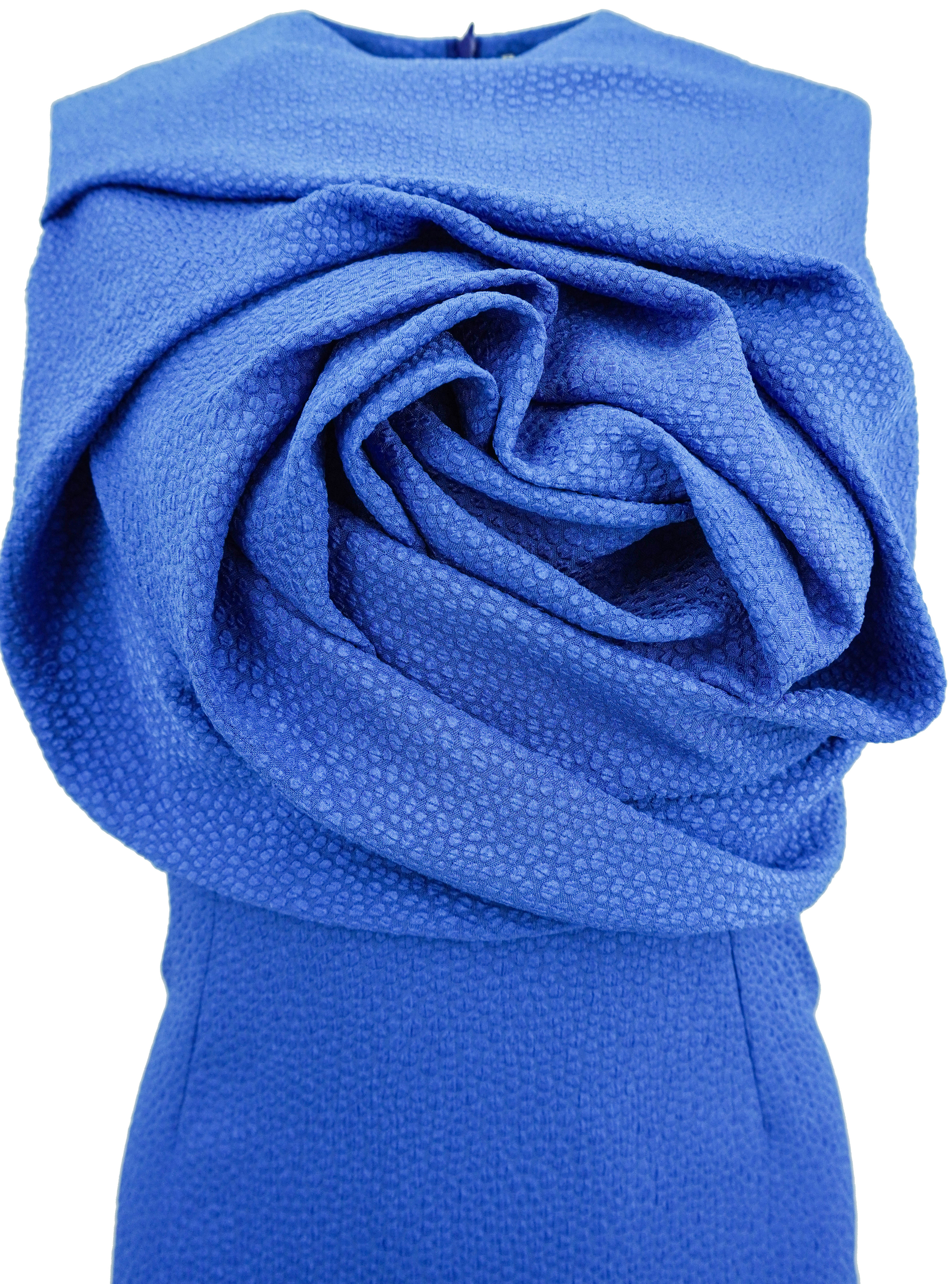 Edel'ine L'ee Aphrodite Draped Textured-Jacquard Midi Dress in Royal Blue