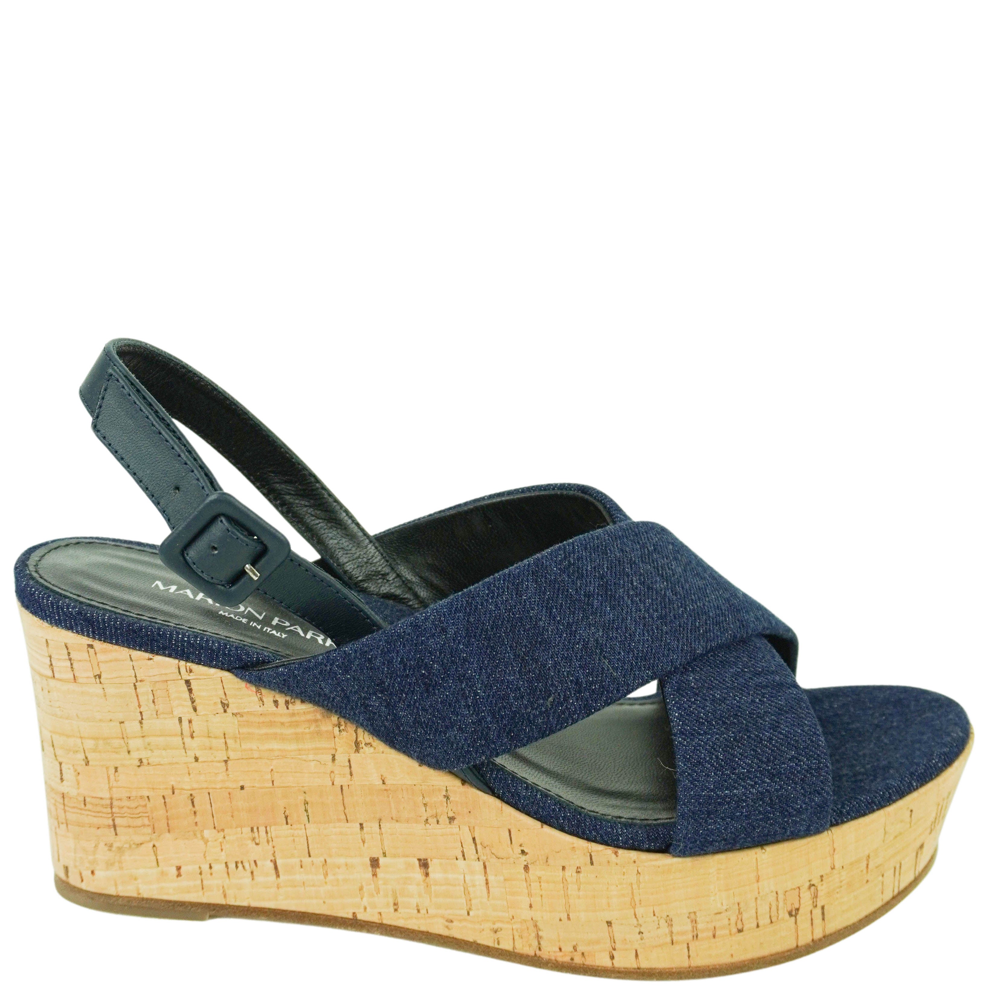 Marion Parke Maren Wedge in Navy Denim