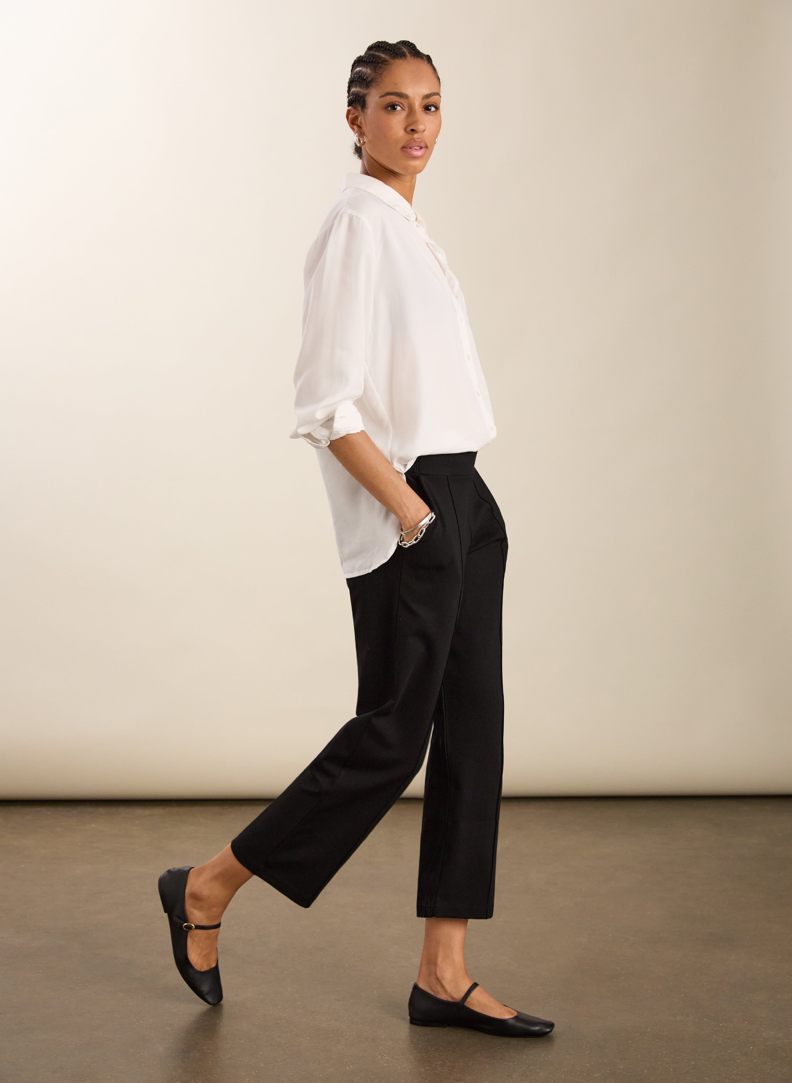 Ebru Ponte Straight Leg Crop Trousers